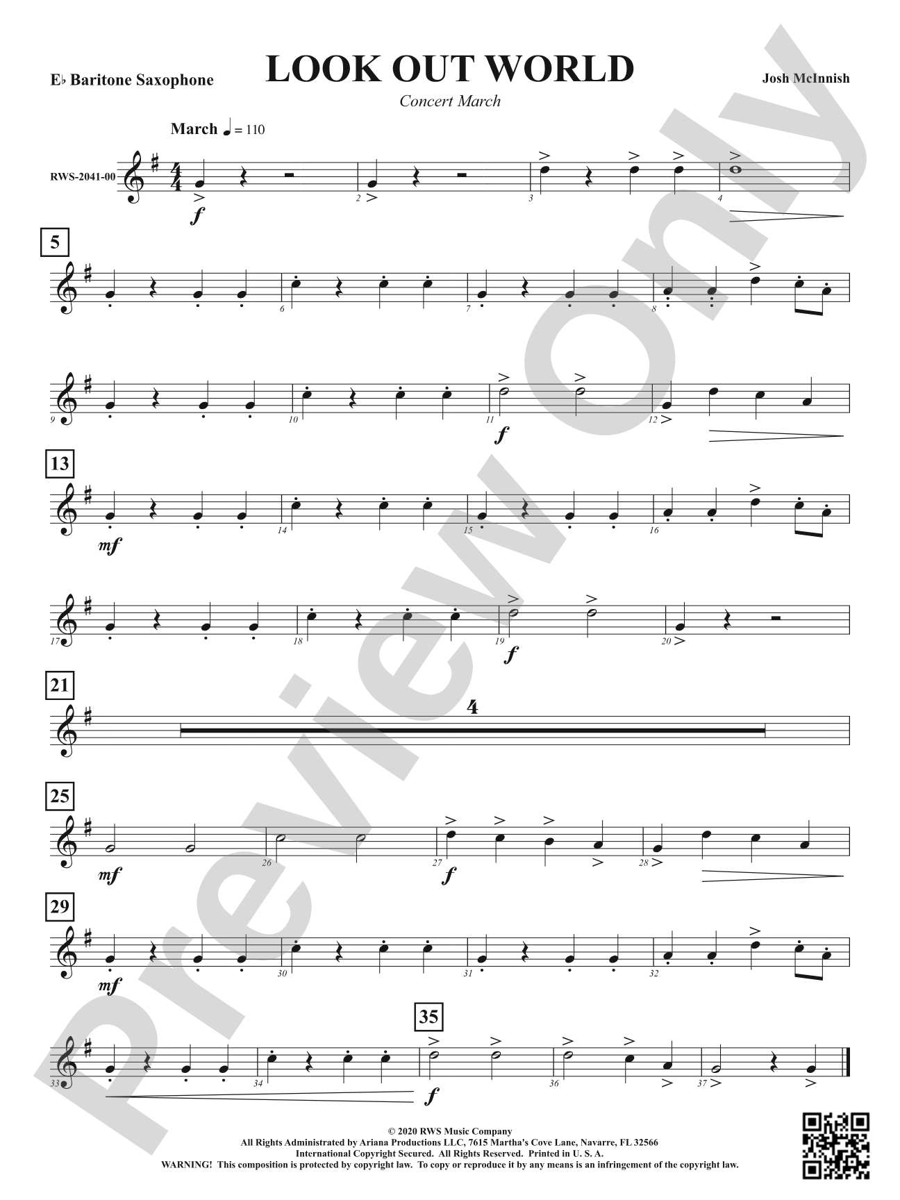 Look Out World - Concert March: E-flat Baritone Saxophone