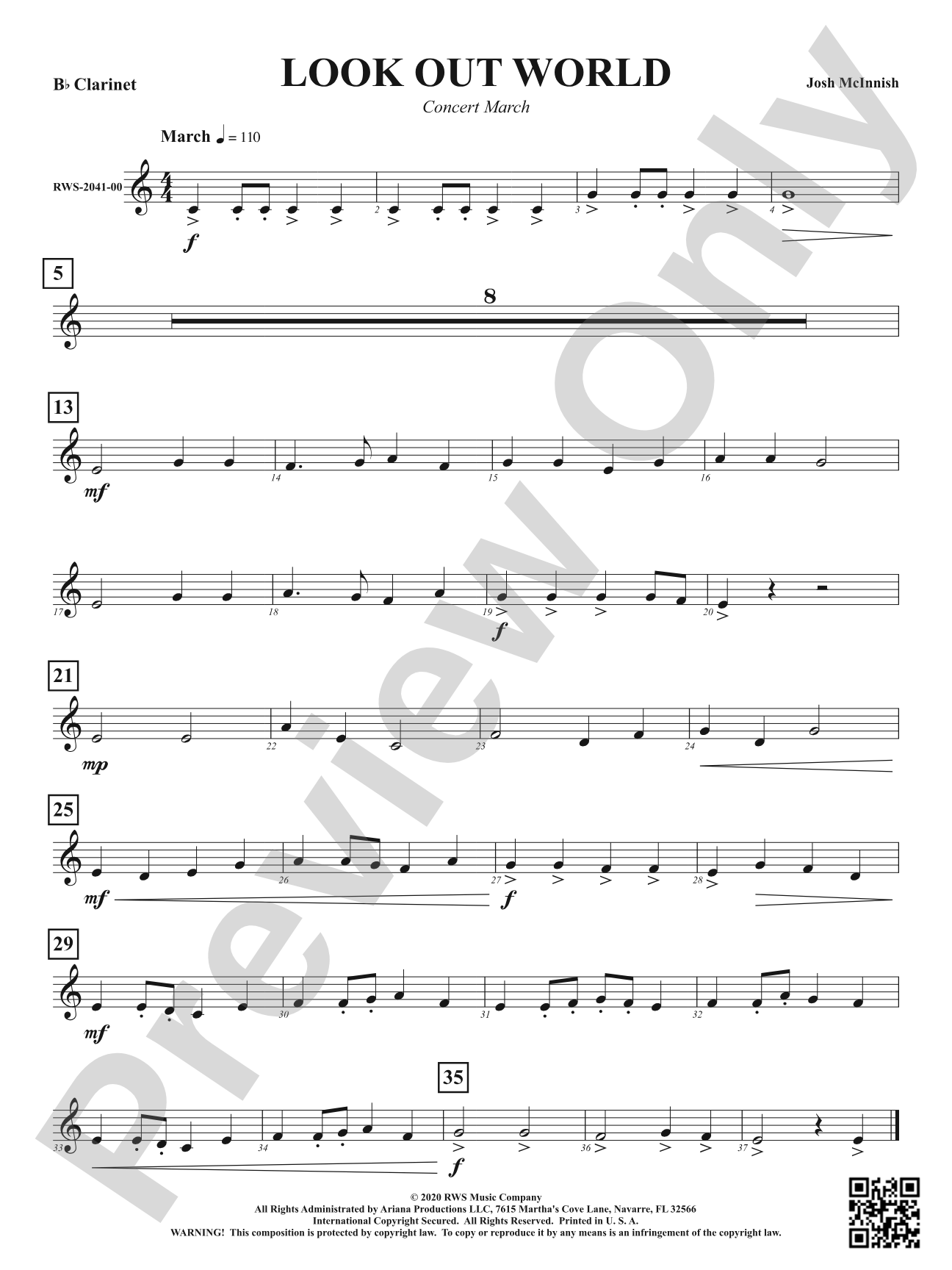 Look Out World - Concert March: 1st B-flat Clarinet