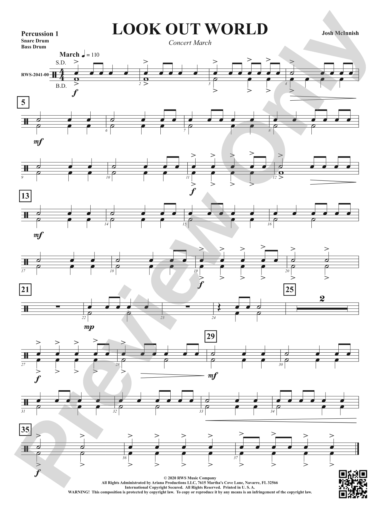 Look Out World - Concert March: 1st Percussion