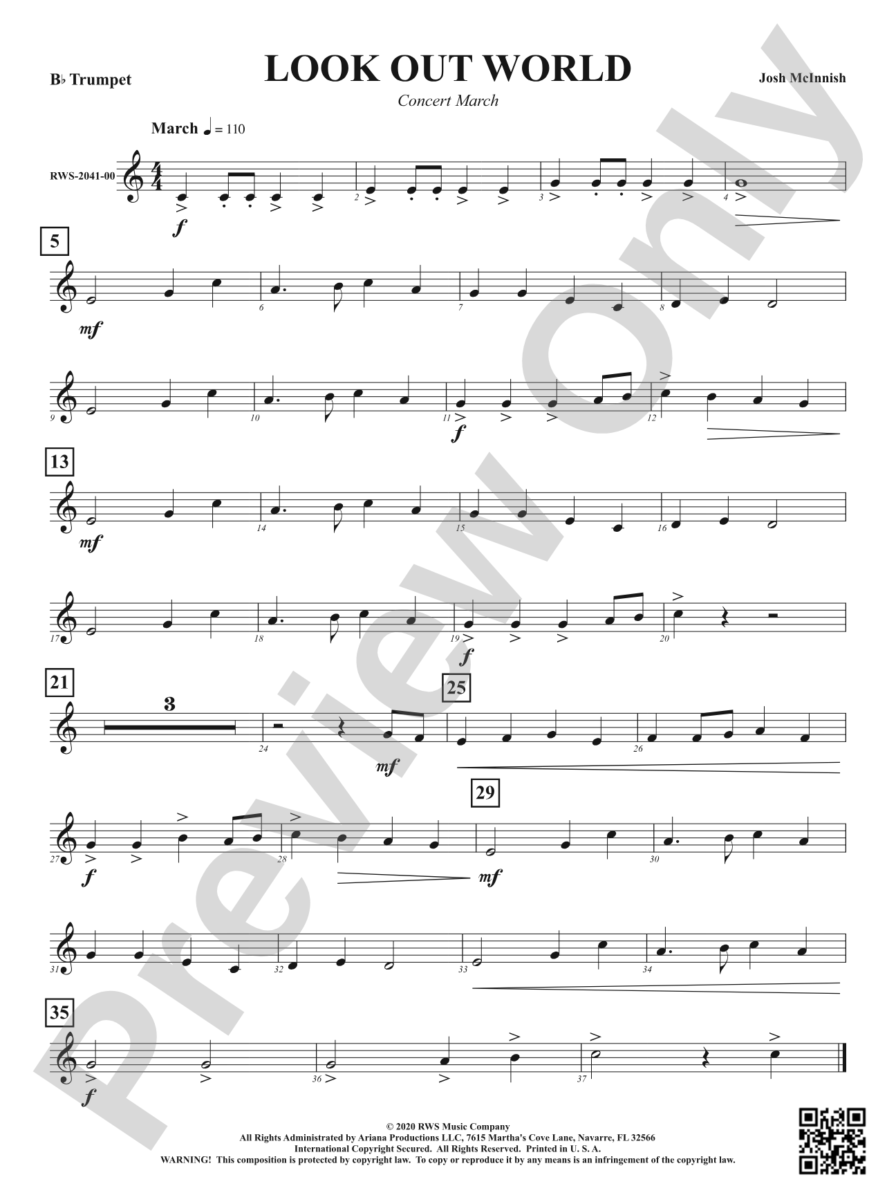 Look Out World - Concert March: 1st B-flat Trumpet