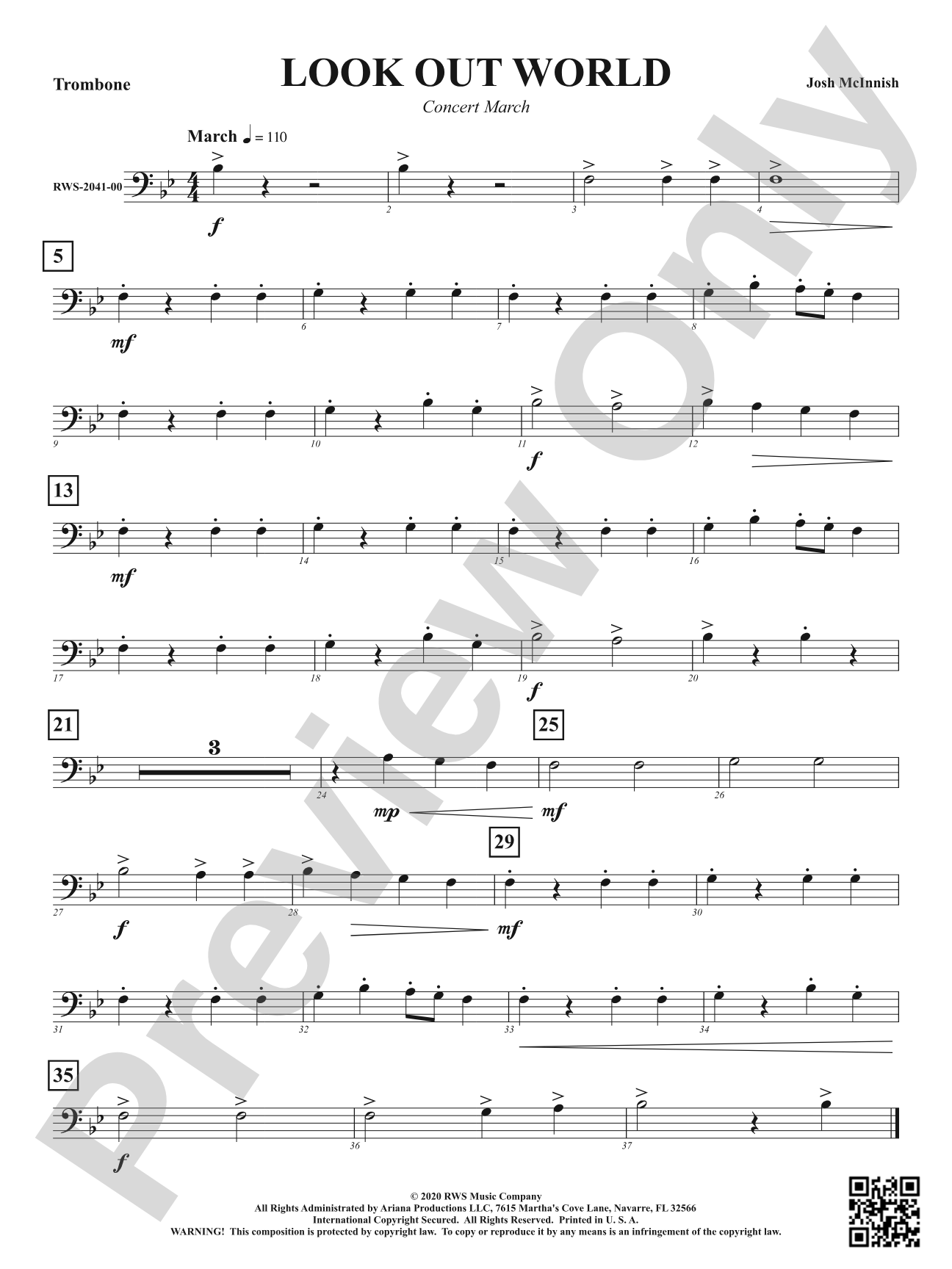 Look Out World - Concert March: 1st Trombone