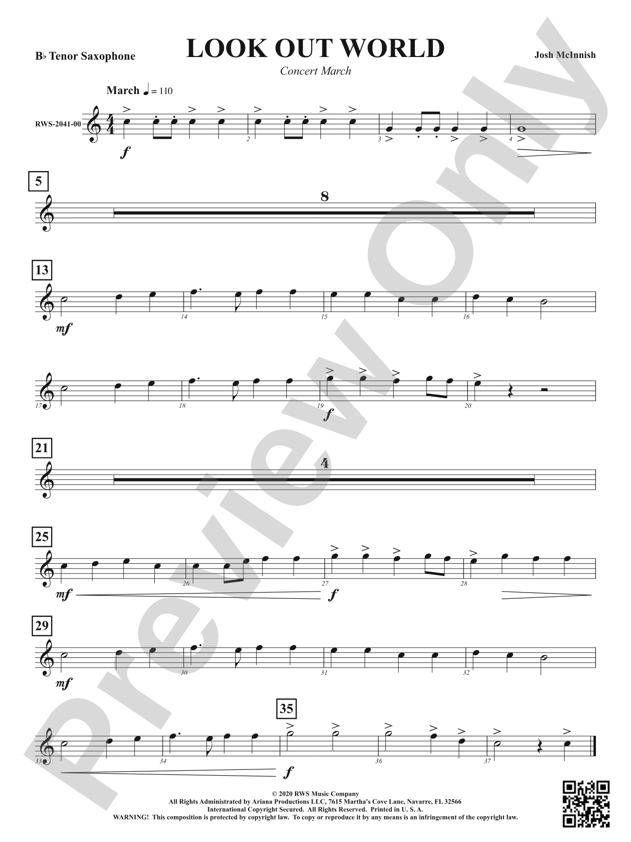 Look Out World - Concert March: B-flat Tenor Saxophone