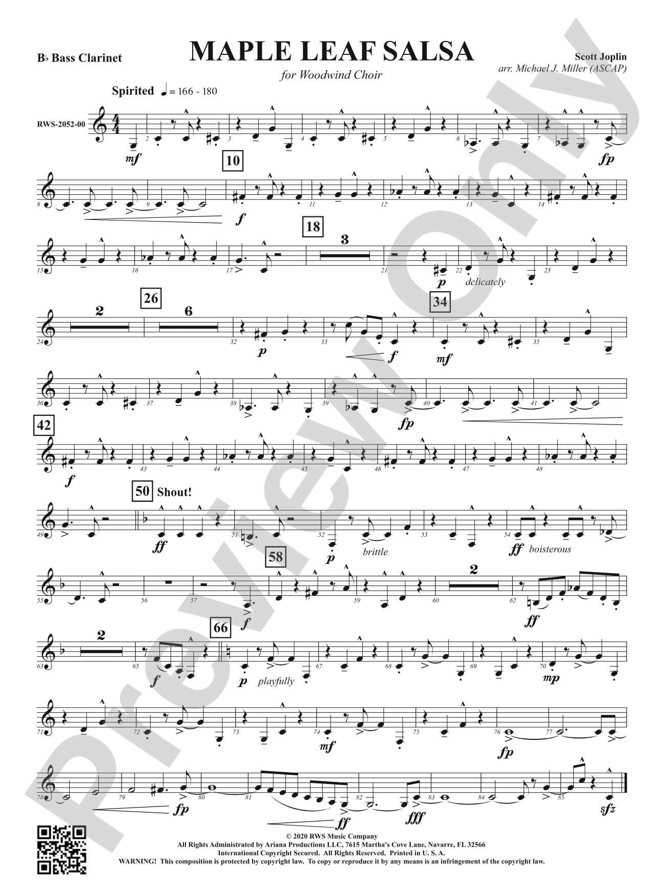 Maple Leaf Salsa - For Woodwind Choir: B-flat Bass Clarinet