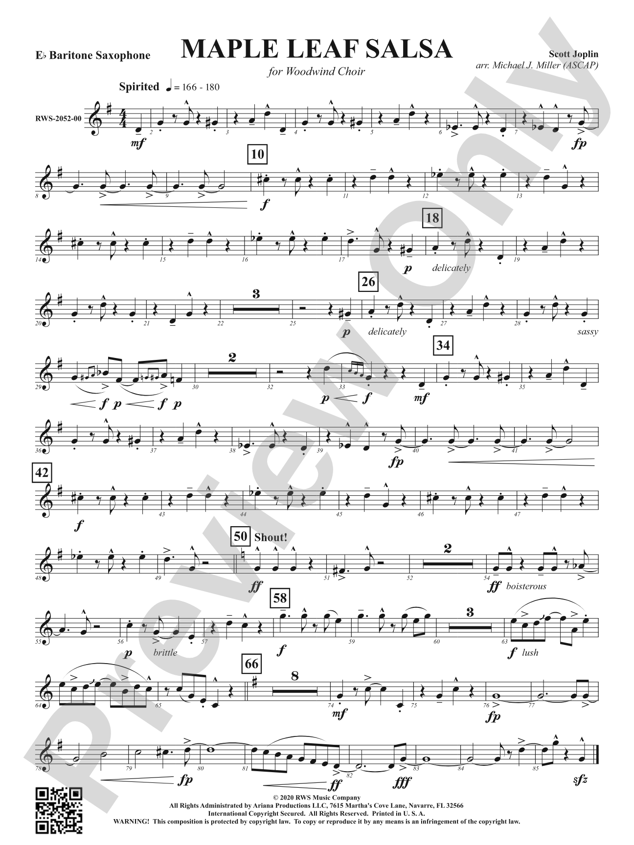 Maple Leaf Salsa - For Woodwind Choir: E-flat Baritone Saxophone