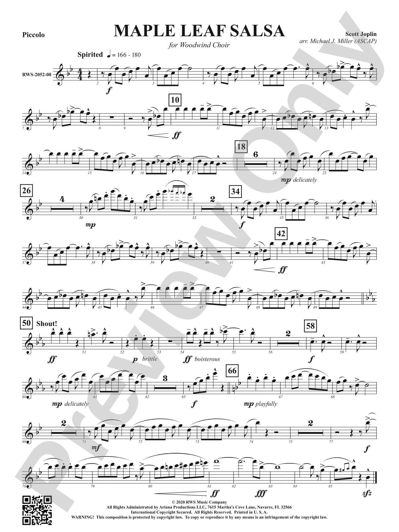 Maple Leaf Salsa - For Woodwind Choir: Piccolo
