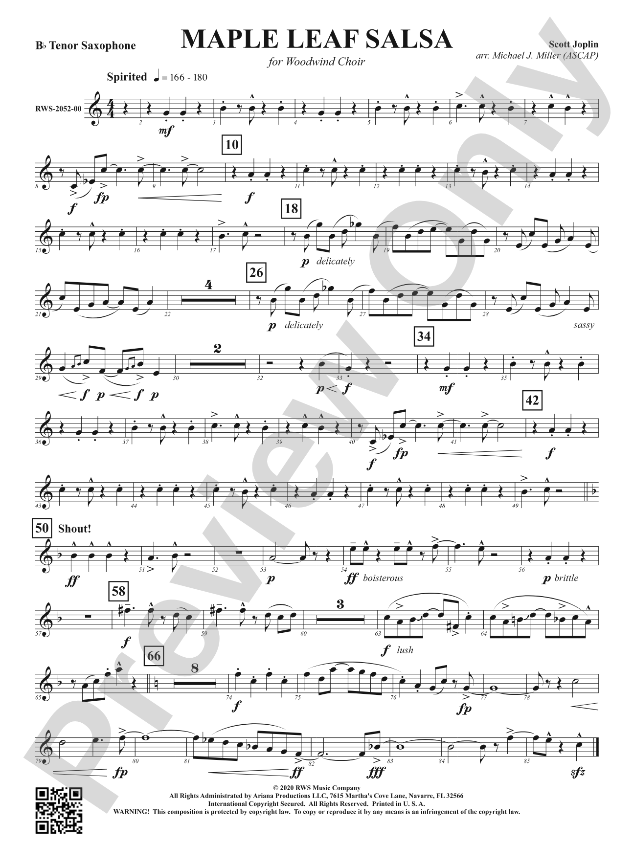 Maple Leaf Salsa - For Woodwind Choir: B-flat Tenor Saxophone