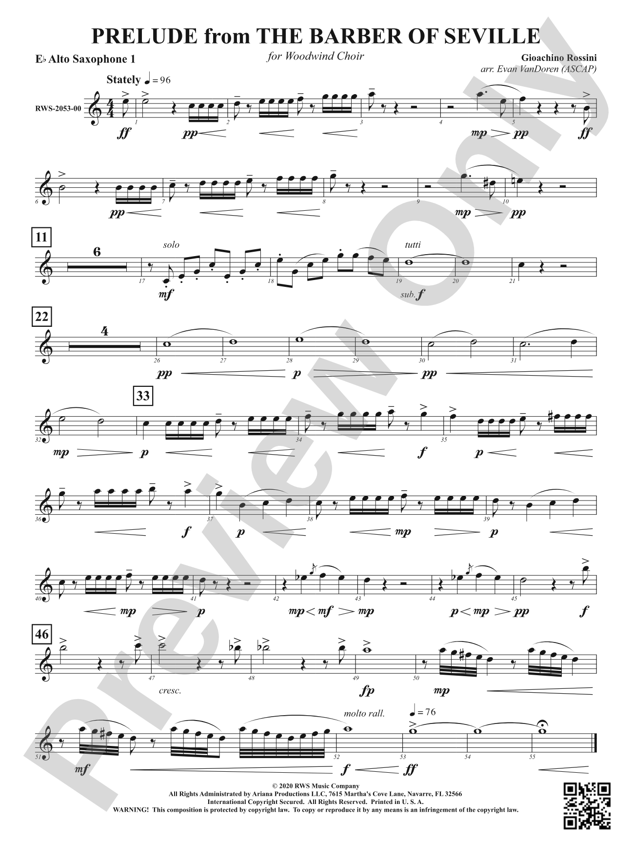 Prelude from <i>The Barber of Seville</i> - For Woodwind Choir: 1st E-flat Alto Saxophone
