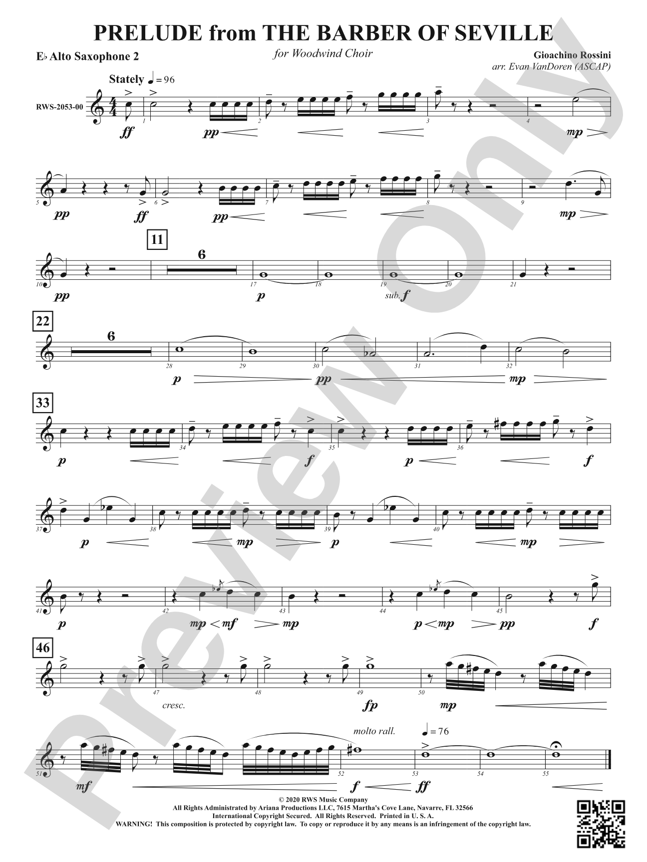 Prelude from <i>The Barber of Seville</i> - For Woodwind Choir: 2nd E-flat Alto Saxophone