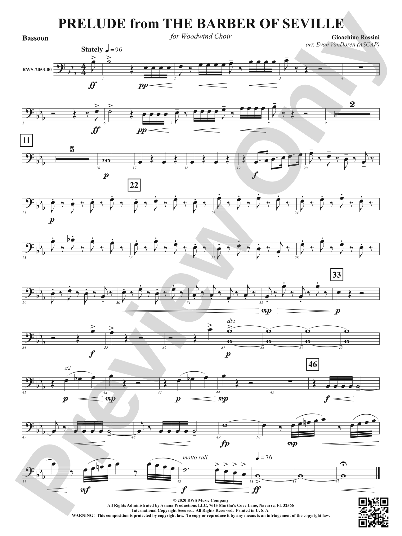 Prelude from <i>The Barber of Seville</i> - For Woodwind Choir: Bassoon
