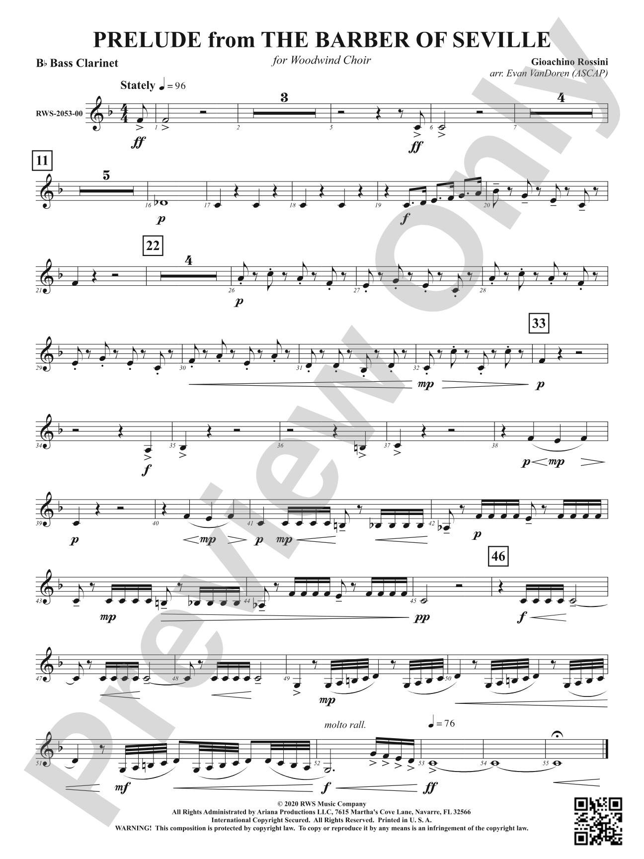 Prelude from <i>The Barber of Seville</i> - For Woodwind Choir: B-flat Bass Clarinet