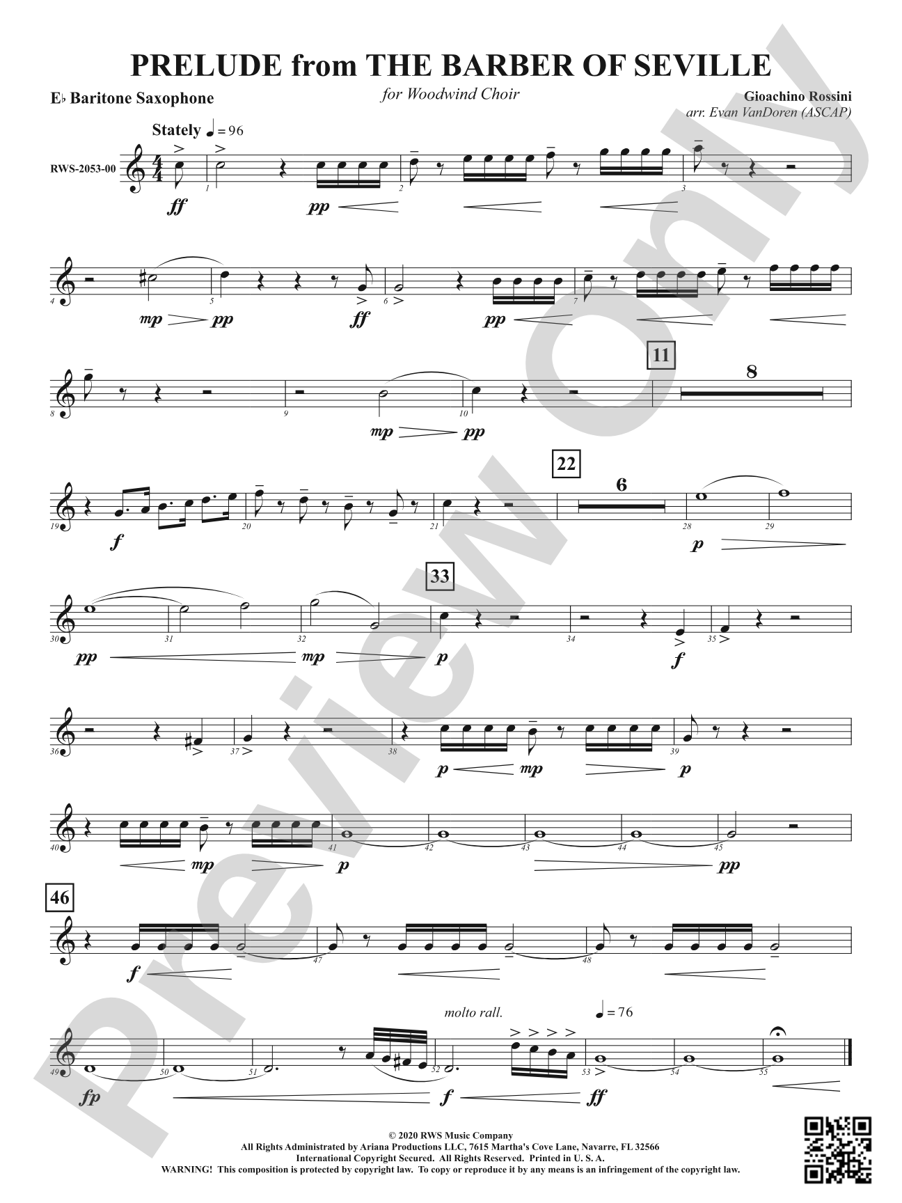 Prelude from <i>The Barber of Seville</i> - For Woodwind Choir: E-flat Baritone Saxophone