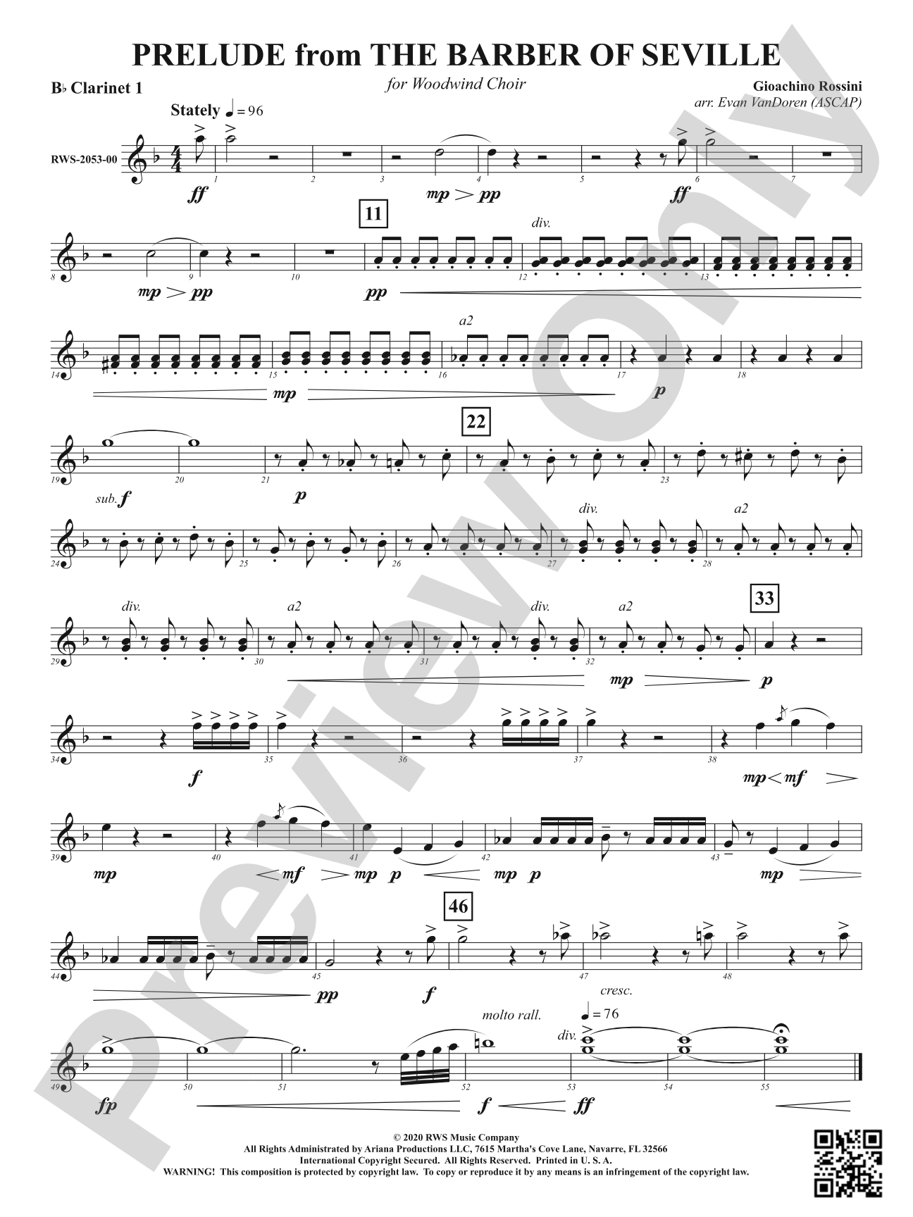 Prelude from <i>The Barber of Seville</i> - For Woodwind Choir: 1st B-flat Clarinet