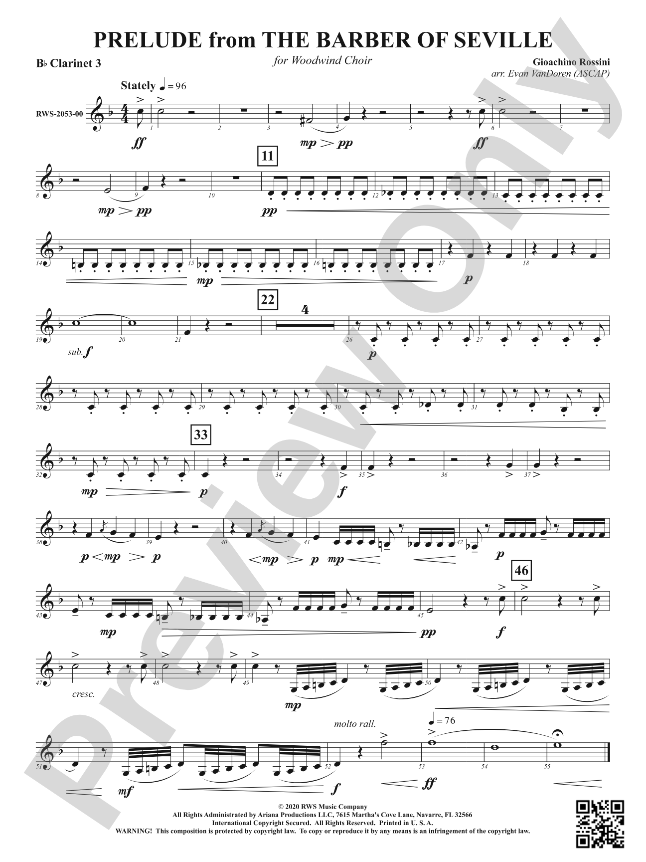 Prelude from <i>The Barber of Seville</i> - For Woodwind Choir: 3rd B-flat Clarinet