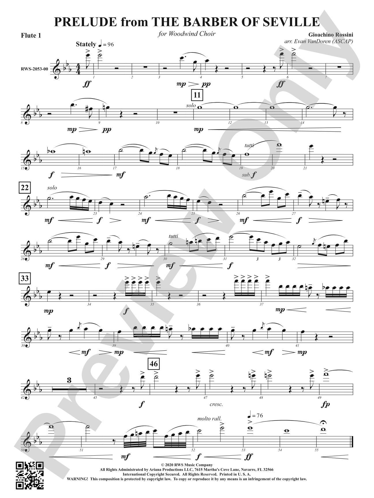 Prelude from <i>The Barber of Seville</i> - For Woodwind Choir: 1st Flute