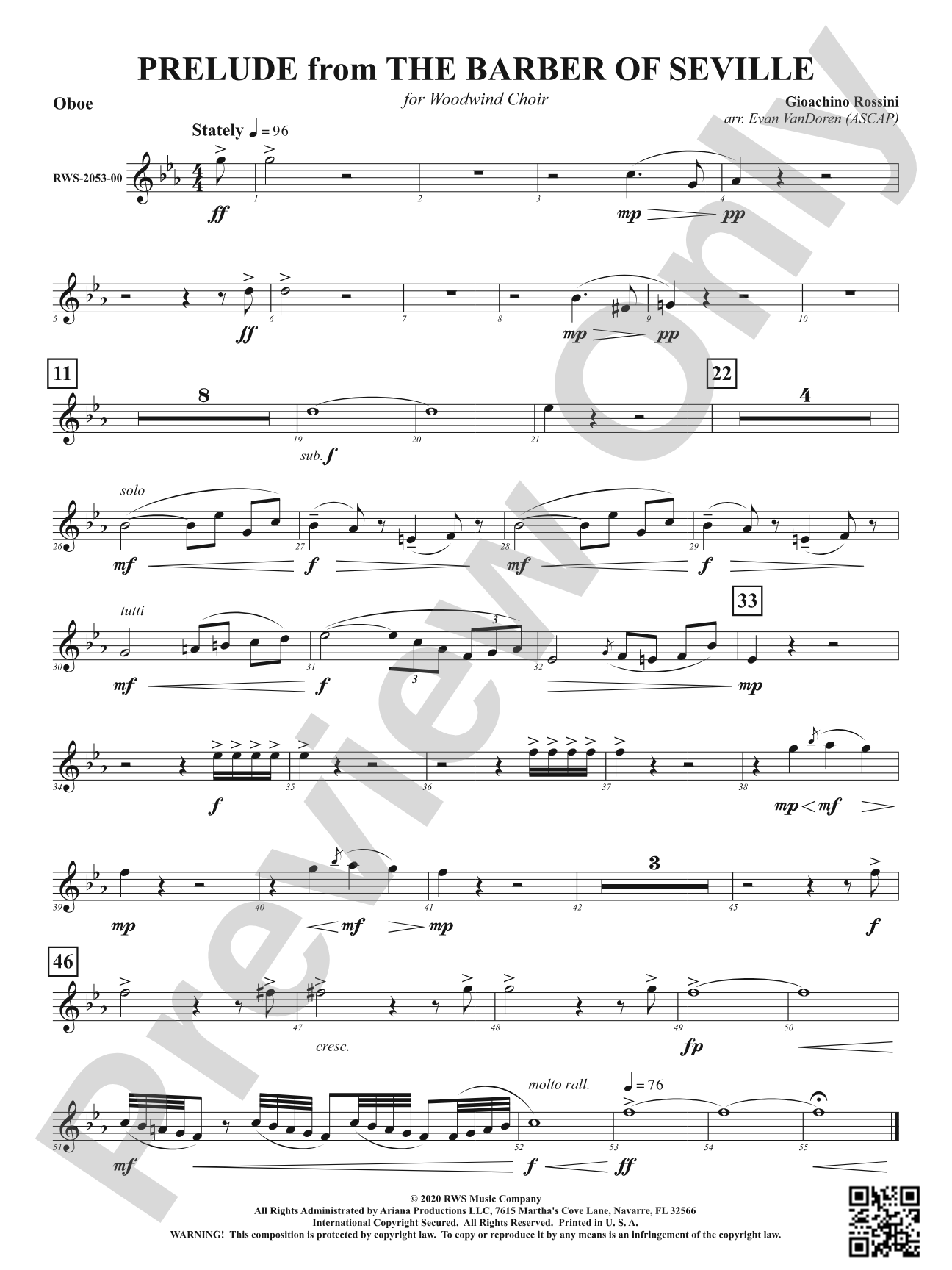 Prelude from <i>The Barber of Seville</i> - For Woodwind Choir: Oboe