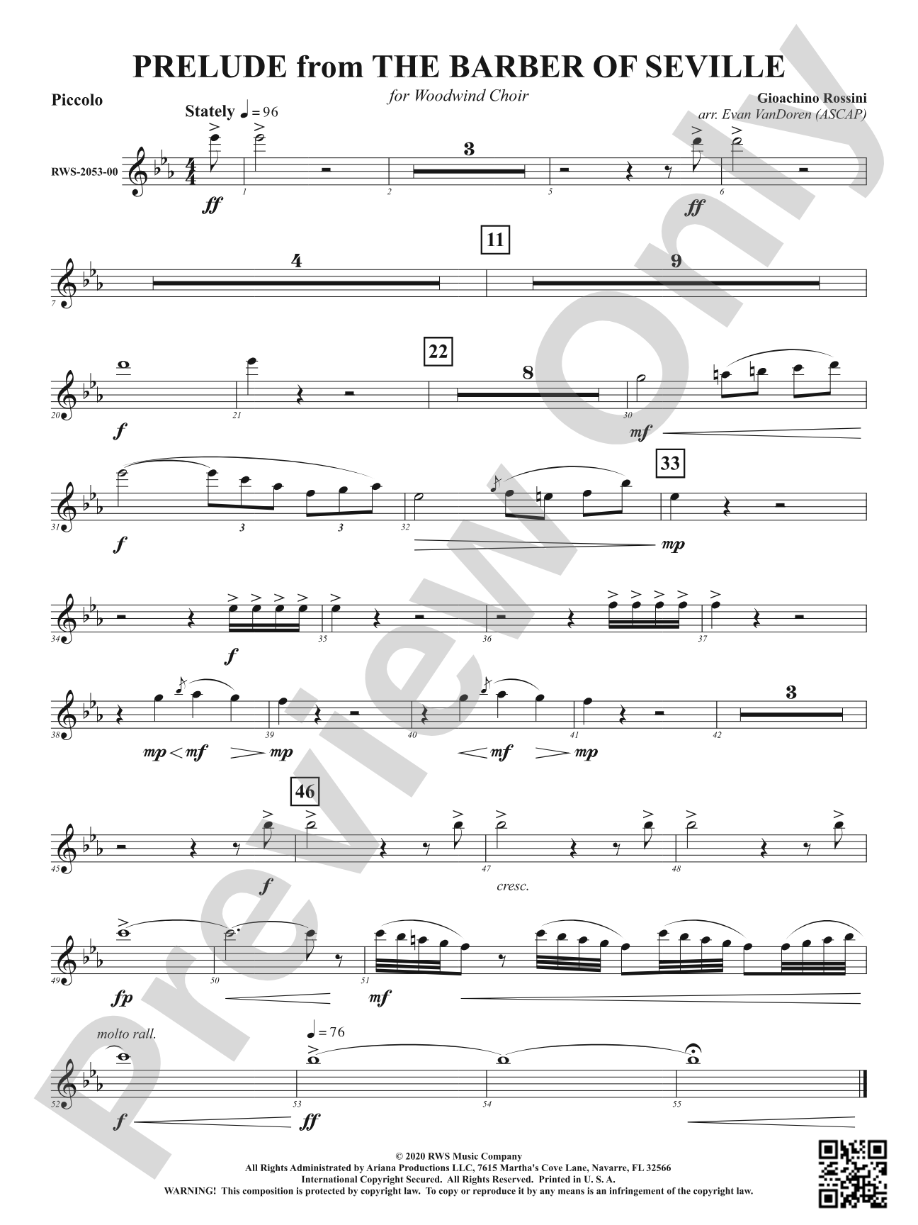 Prelude from <i>The Barber of Seville</i> - For Woodwind Choir: Piccolo