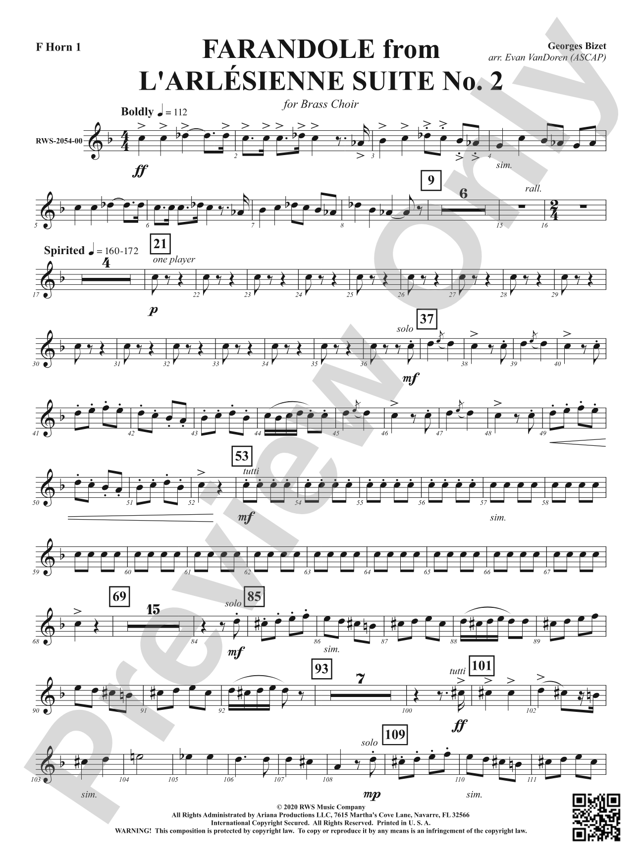 Farandole from <i>L'Arlésienne Suite No. 2</i> - For Brass Choir: 1st F Horn