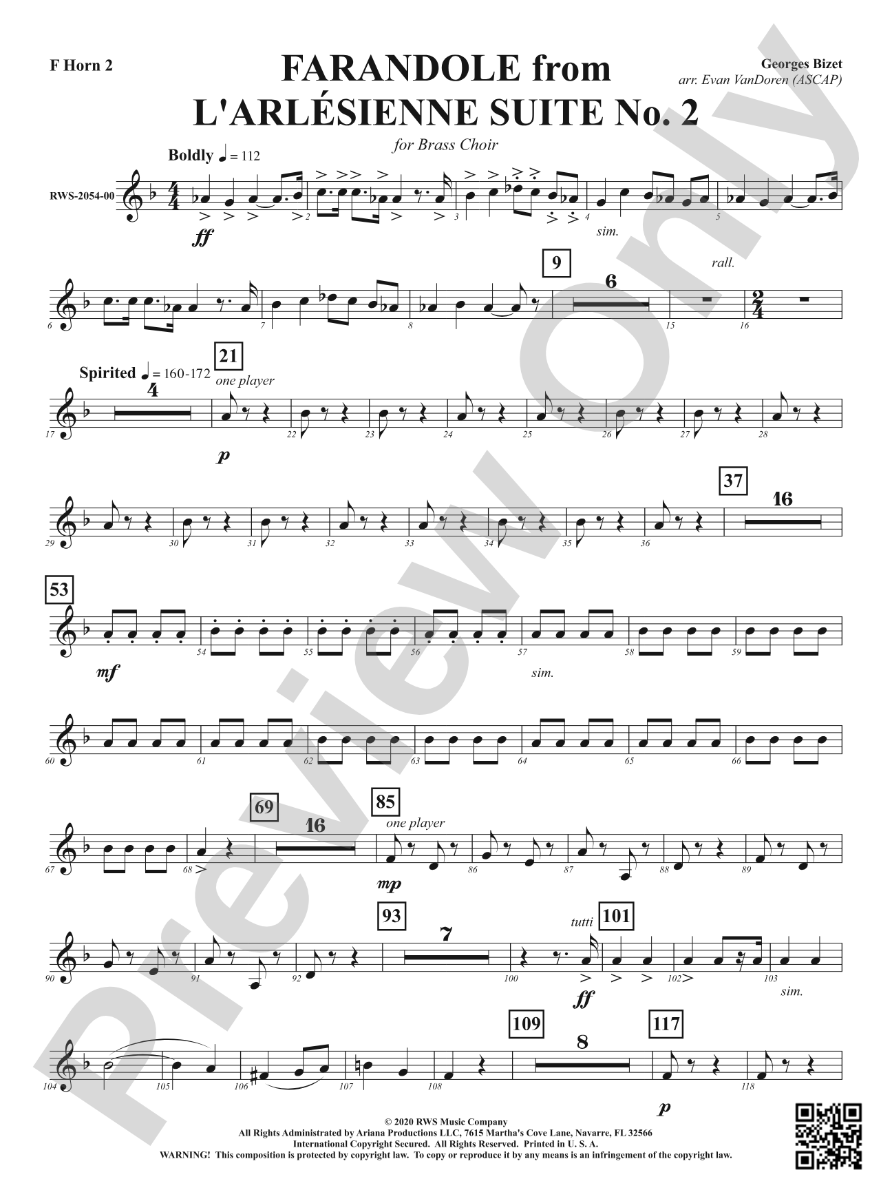 Farandole from <i>L'Arlésienne Suite No. 2</i> - For Brass Choir: 2nd F Horn