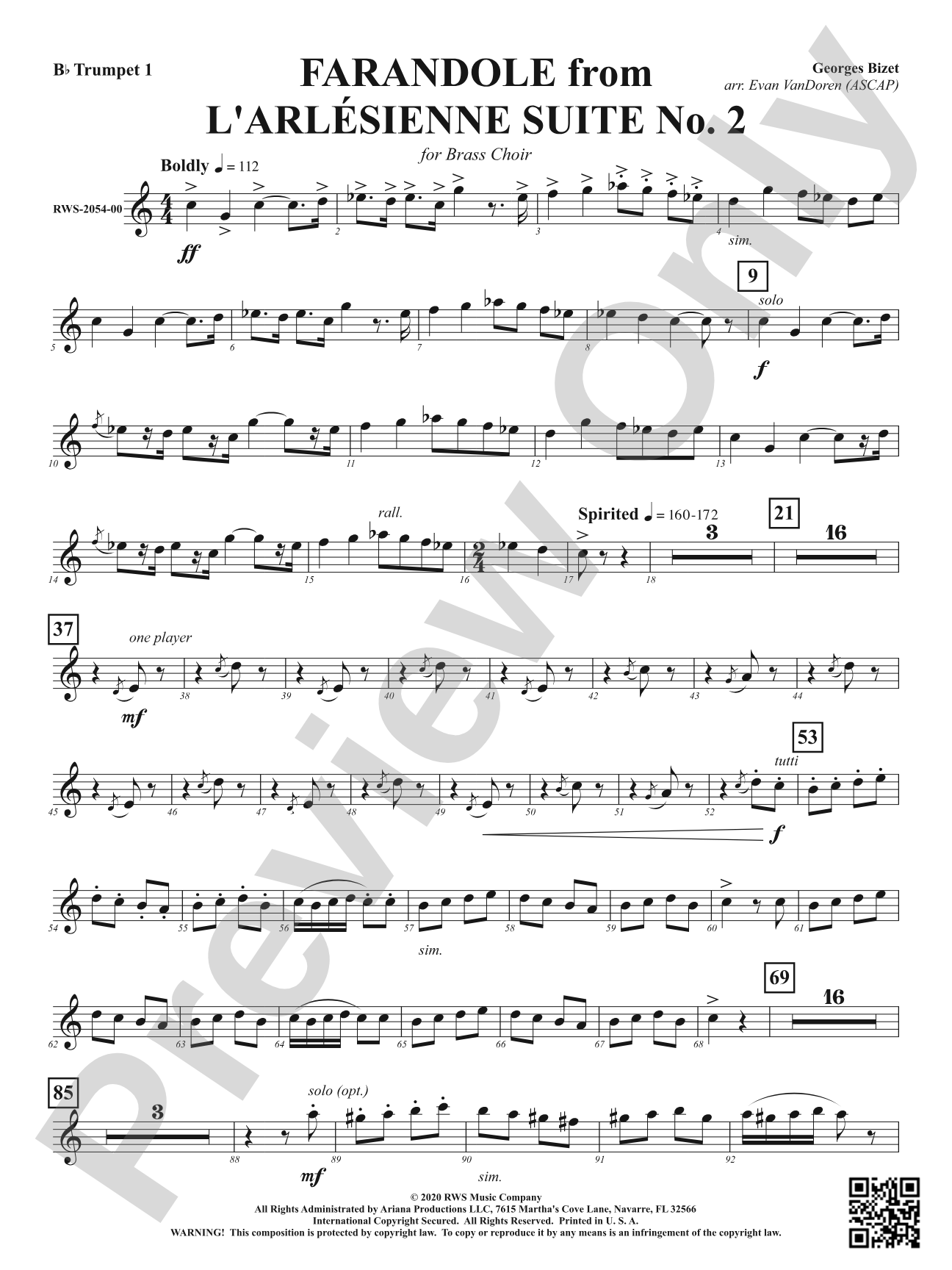 Farandole from <i>L'Arlésienne Suite No. 2</i> - For Brass Choir: 1st B-flat Trumpet