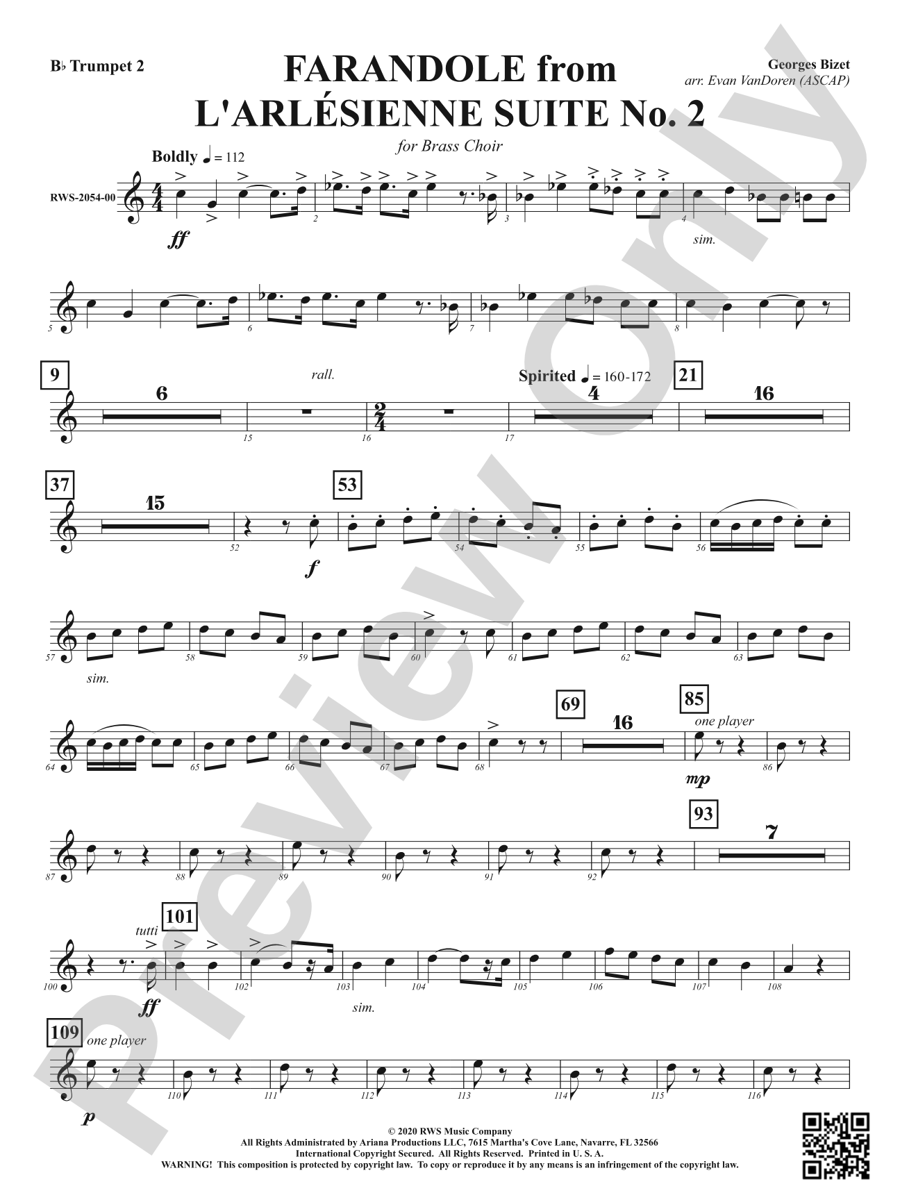 Farandole from <i>L'Arlésienne Suite No. 2</i> - For Brass Choir: 2nd B-flat Trumpet