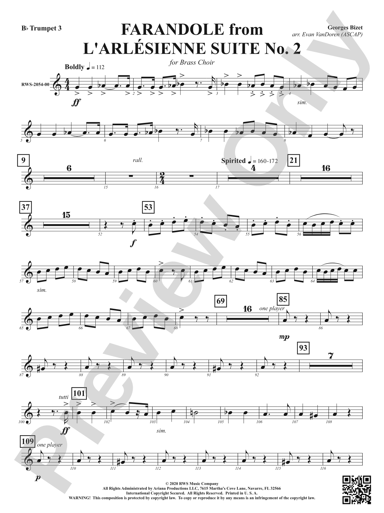 Farandole from <i>L'Arlésienne Suite No. 2</i> - For Brass Choir: 3rd B-flat Trumpet