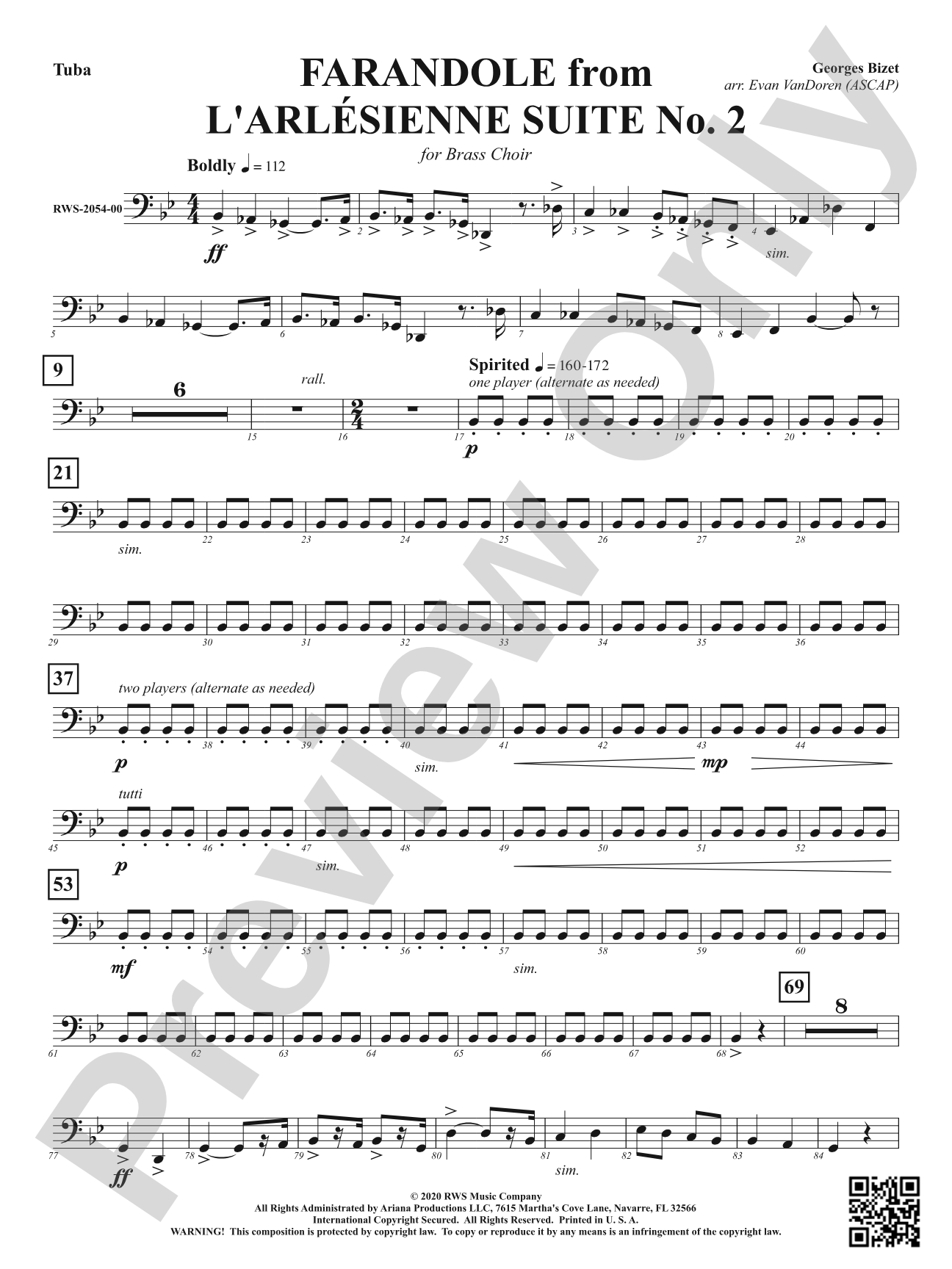 Farandole from <i>L'Arlésienne Suite No. 2</i> - For Brass Choir: Tuba