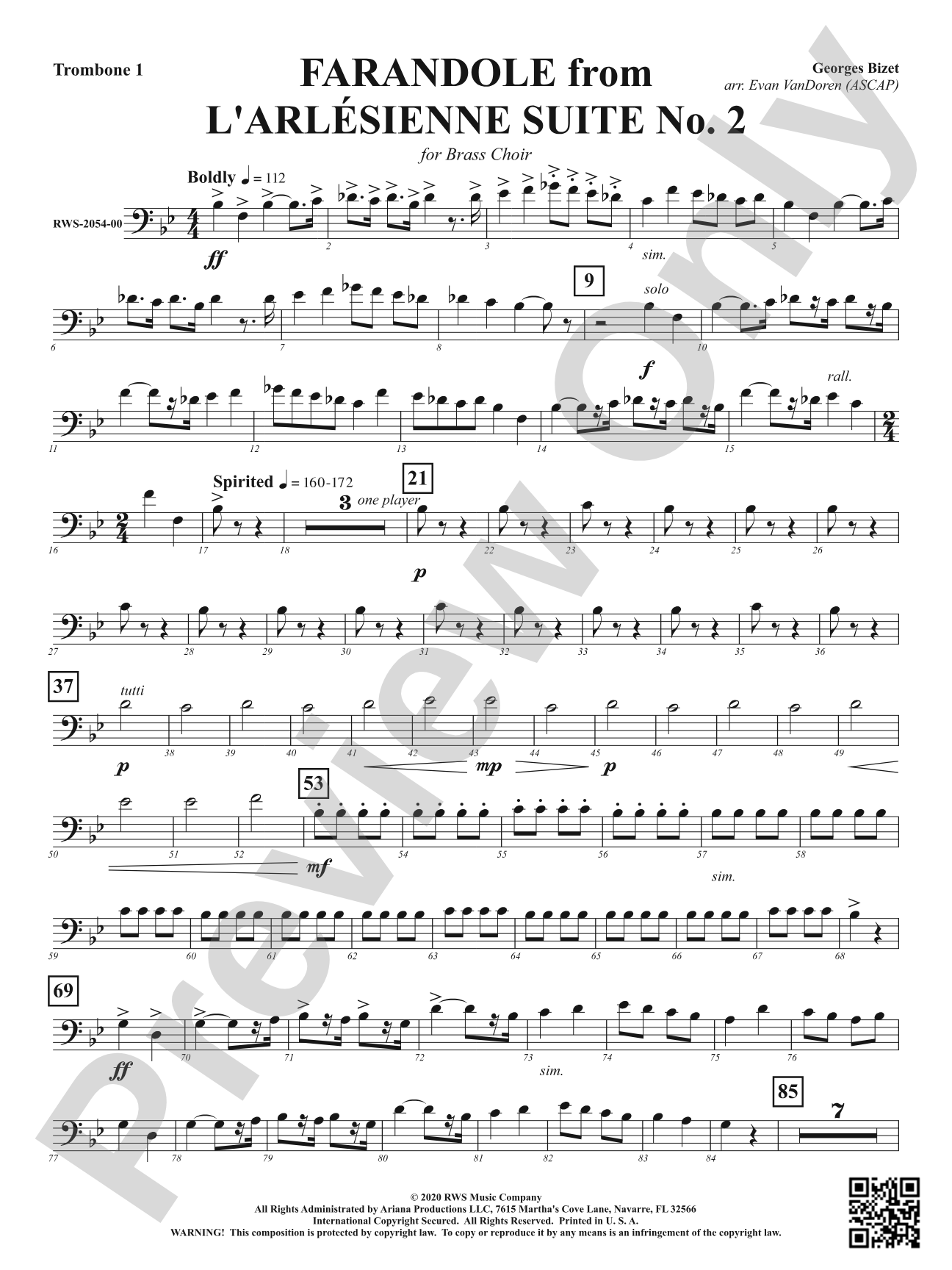 Farandole from <i>L'Arlésienne Suite No. 2</i> - For Brass Choir: 1st Trombone