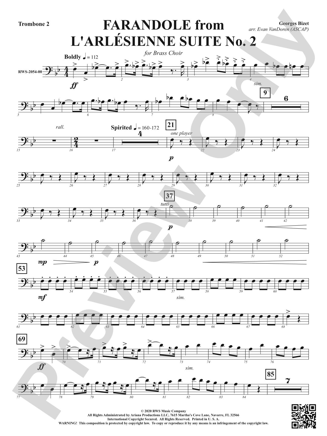 Farandole from <i>L'Arlésienne Suite No. 2</i> - For Brass Choir: 2nd Trombone