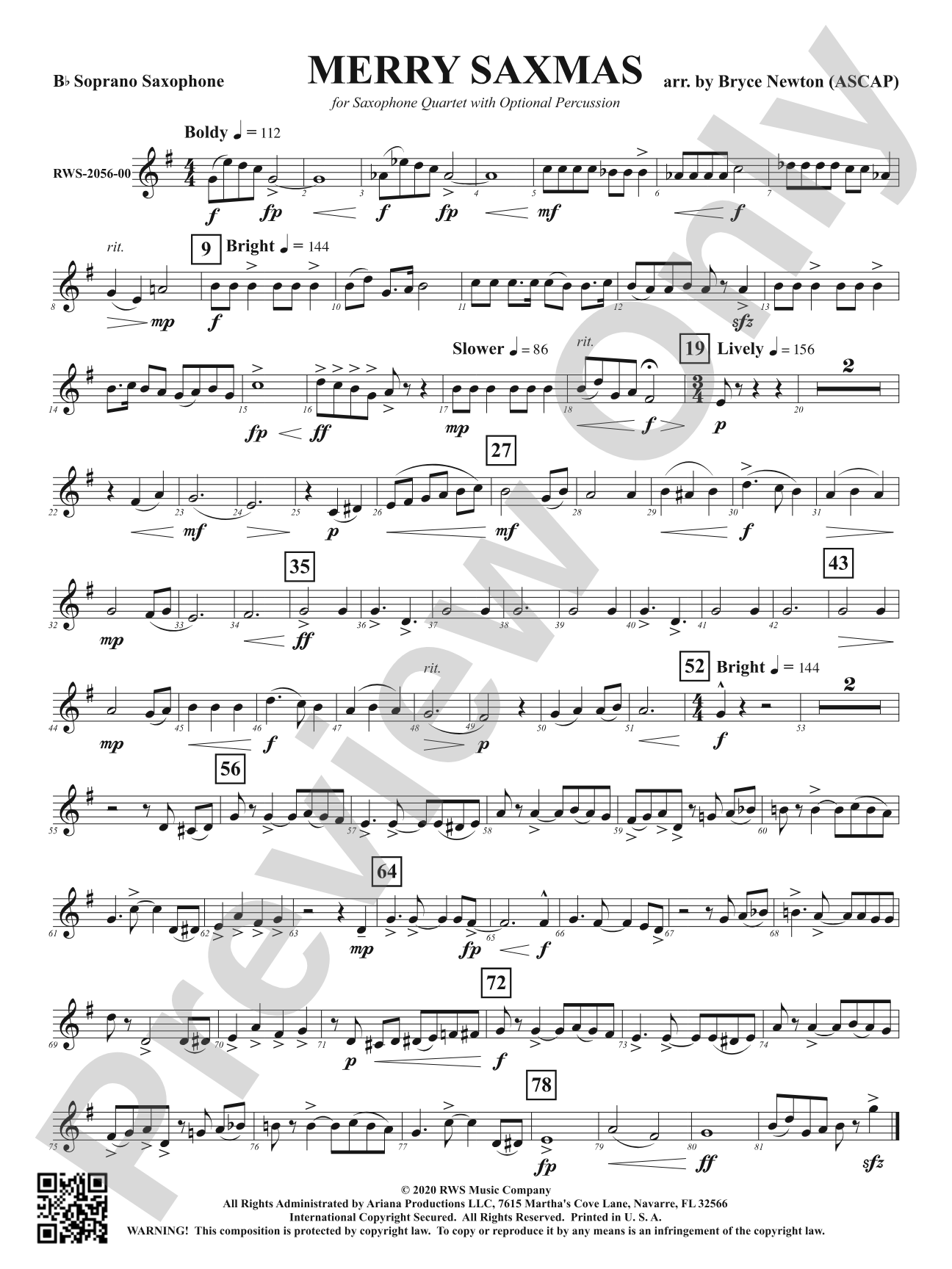 Merry Saxmas: E-flat Alto Saxophone (Substitute for B-flat Soprano Saxophone)