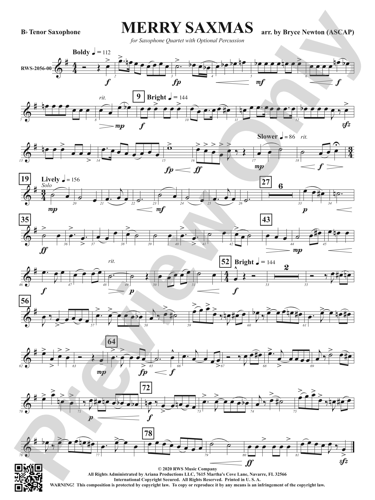 Merry Saxmas: B-flat Tenor Saxophone