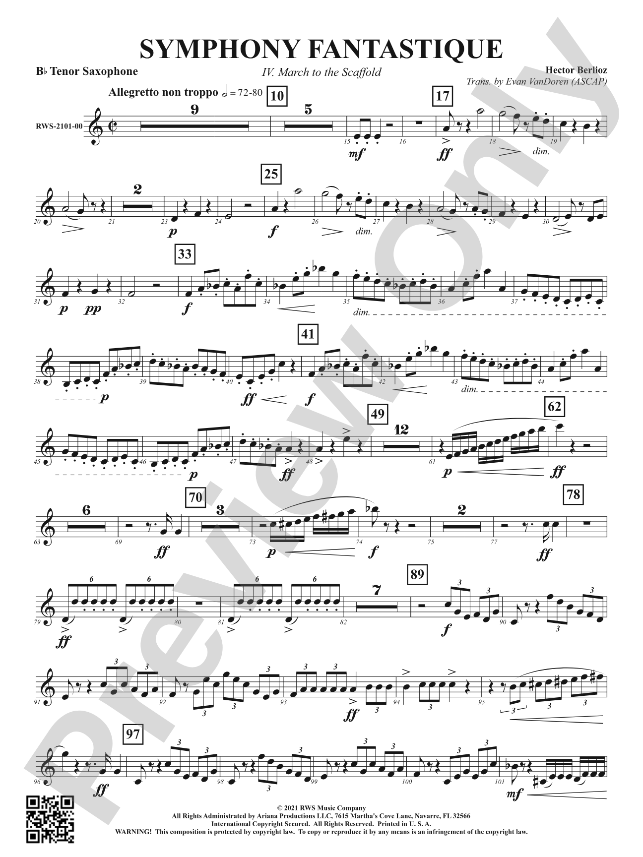 Symphony Fantastique - IV. March to the Scaffold: B-flat Tenor Saxophone