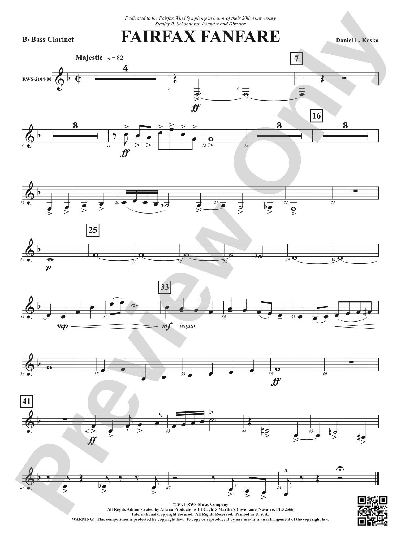 Fairfax Fanfare: B-flat Bass Clarinet