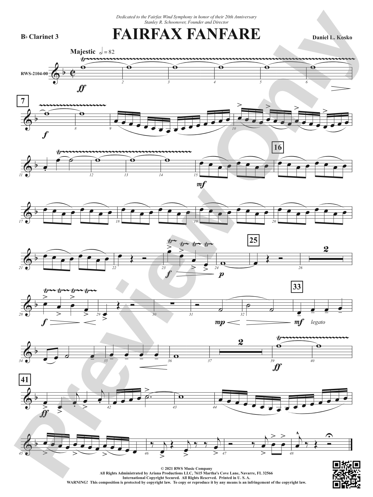 Fairfax Fanfare: 3rd B-flat Clarinet