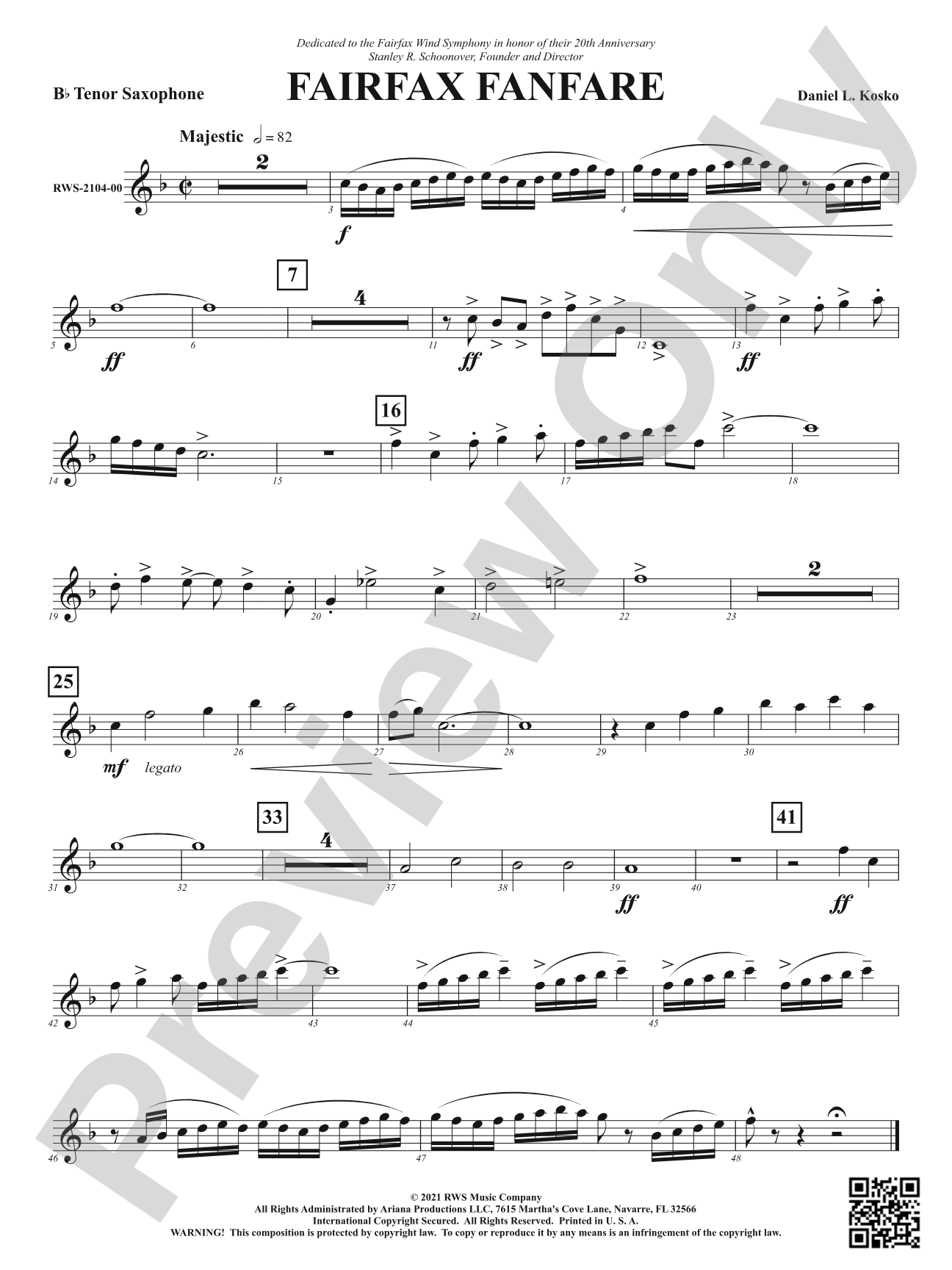 Fairfax Fanfare: B-flat Tenor Saxophone