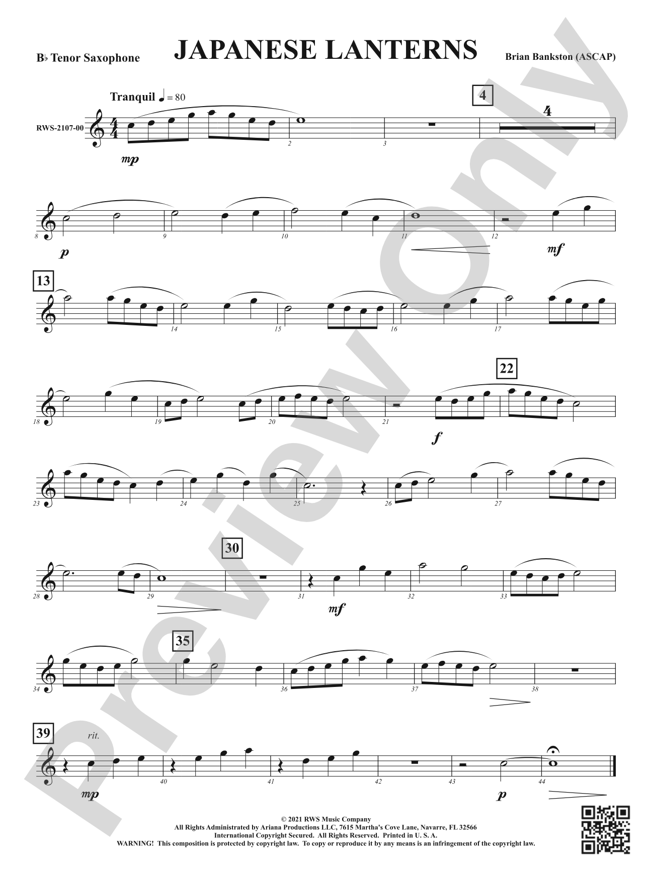 Japanese Lanterns: B-flat Tenor Saxophone