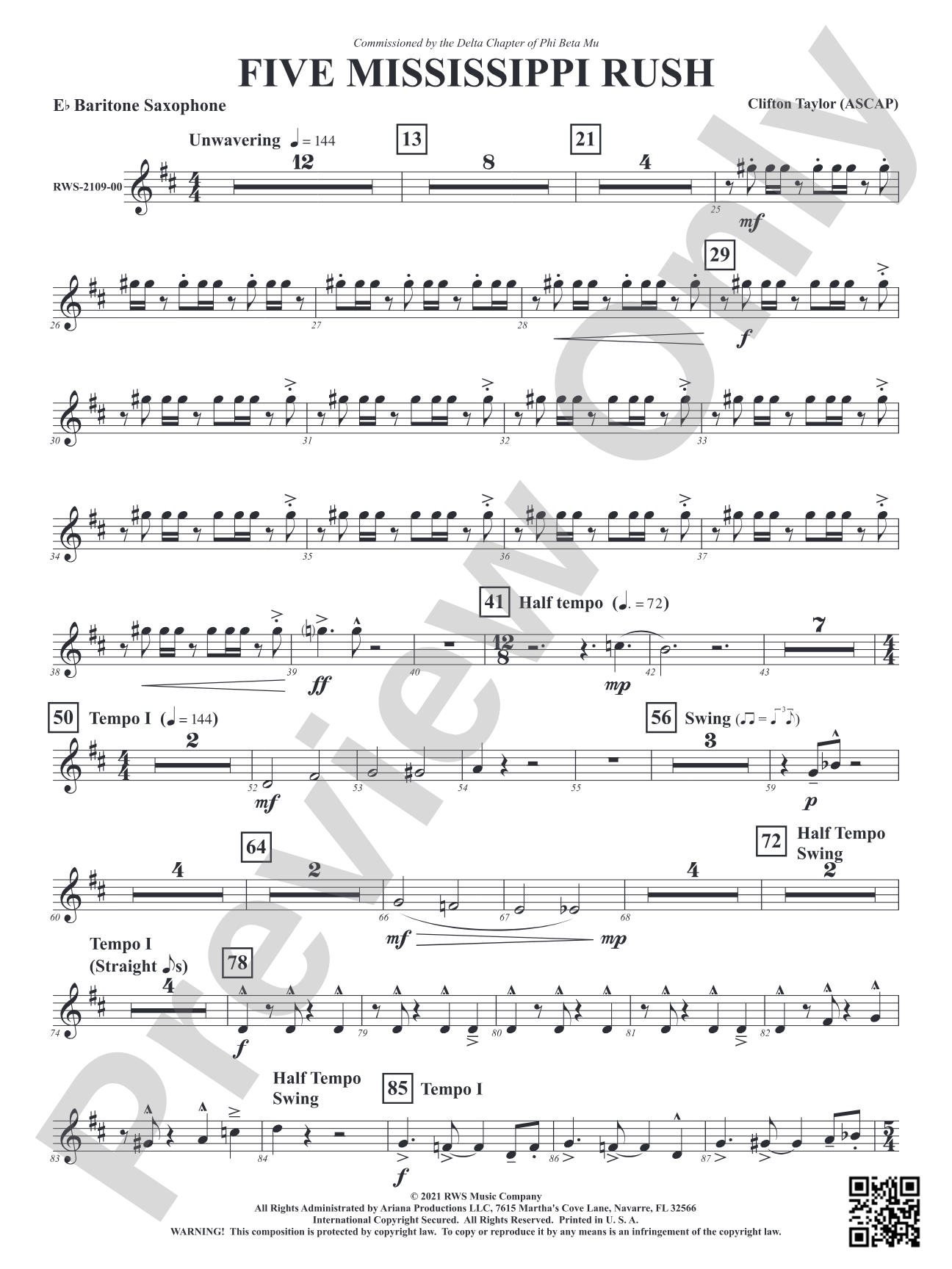 Five Mississippi Rush: E-flat Baritone Saxophone