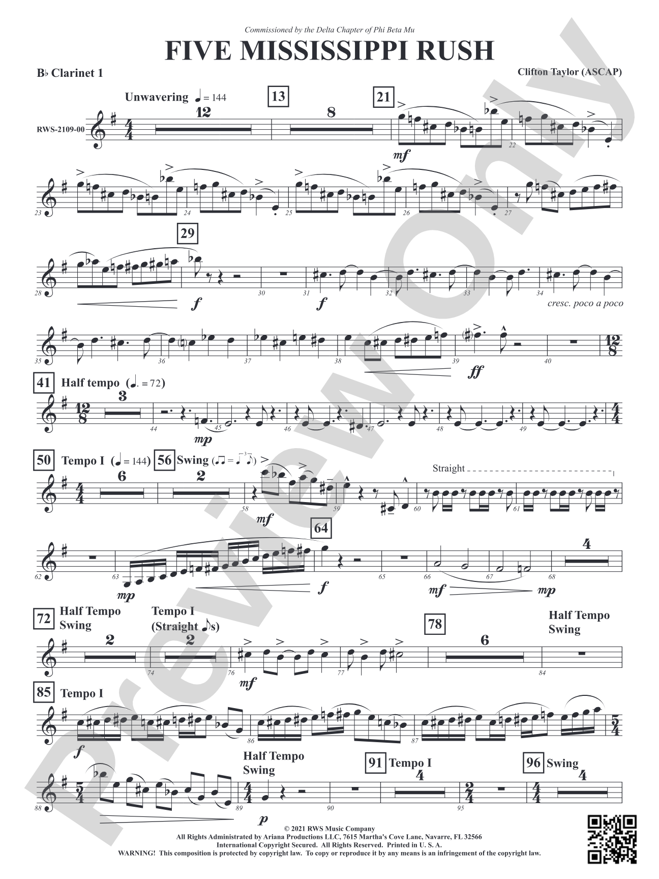 Five Mississippi Rush: 1st B-flat Clarinet