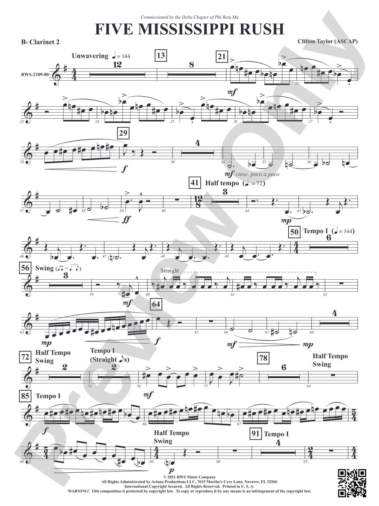 Five Mississippi Rush: 2nd B-flat Clarinet
