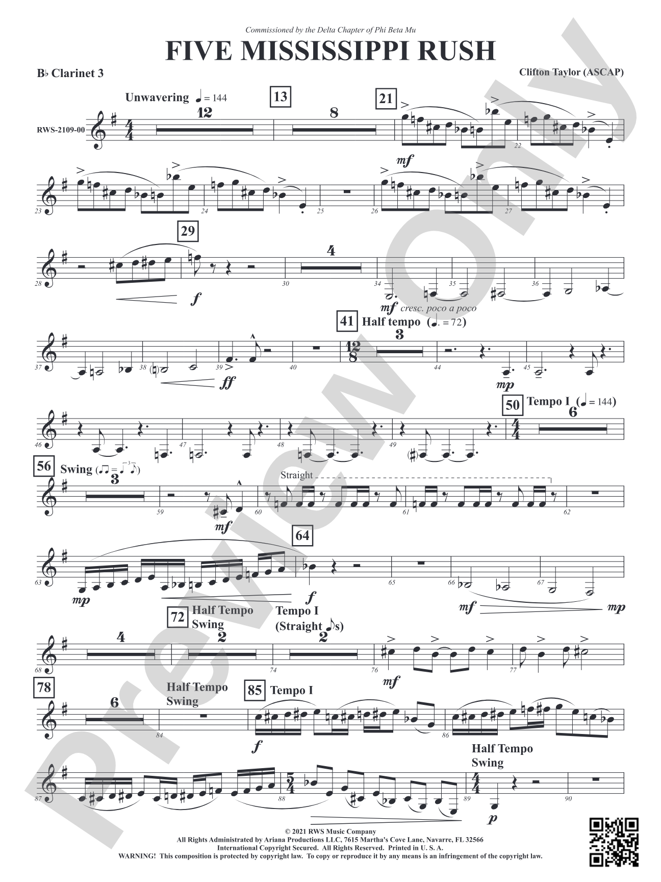 Five Mississippi Rush: 3rd B-flat Clarinet