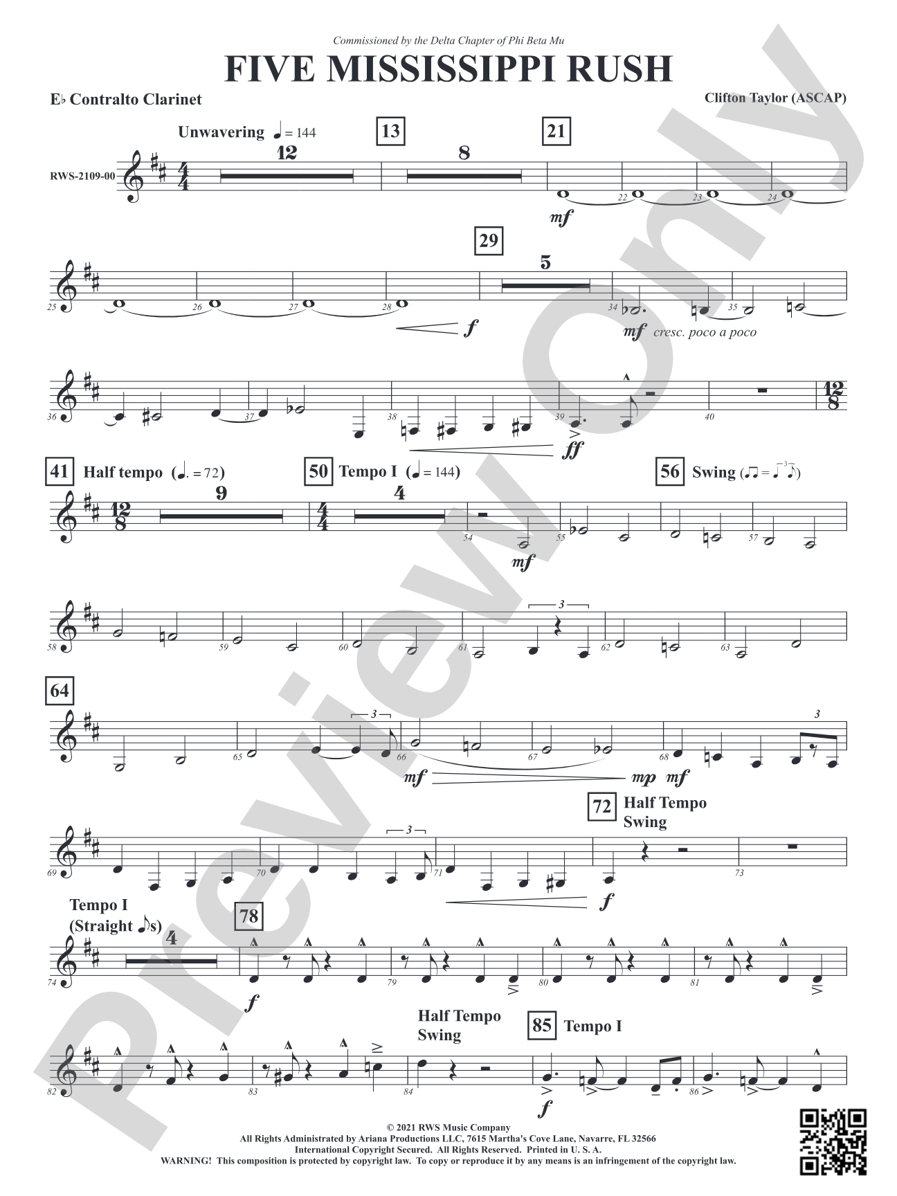 Five Mississippi Rush: E-flat Contra-Alto Clarinet
