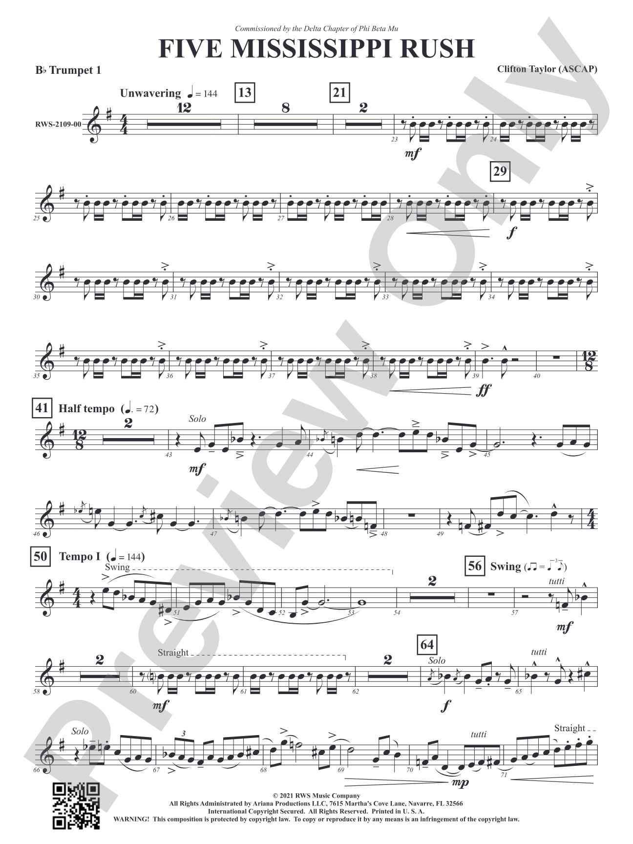 Five Mississippi Rush: 1st B-flat Trumpet