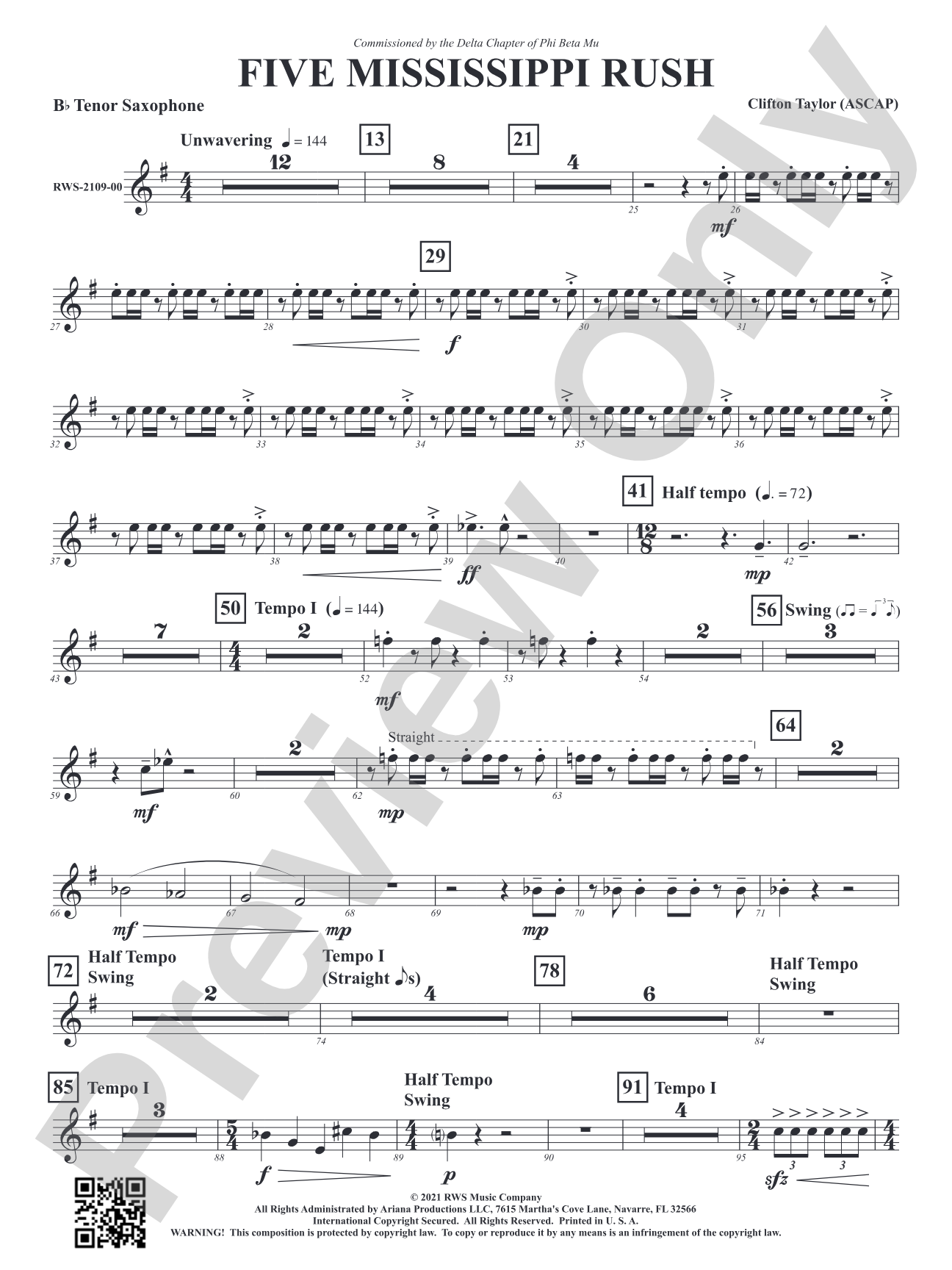 Five Mississippi Rush: B-flat Tenor Saxophone