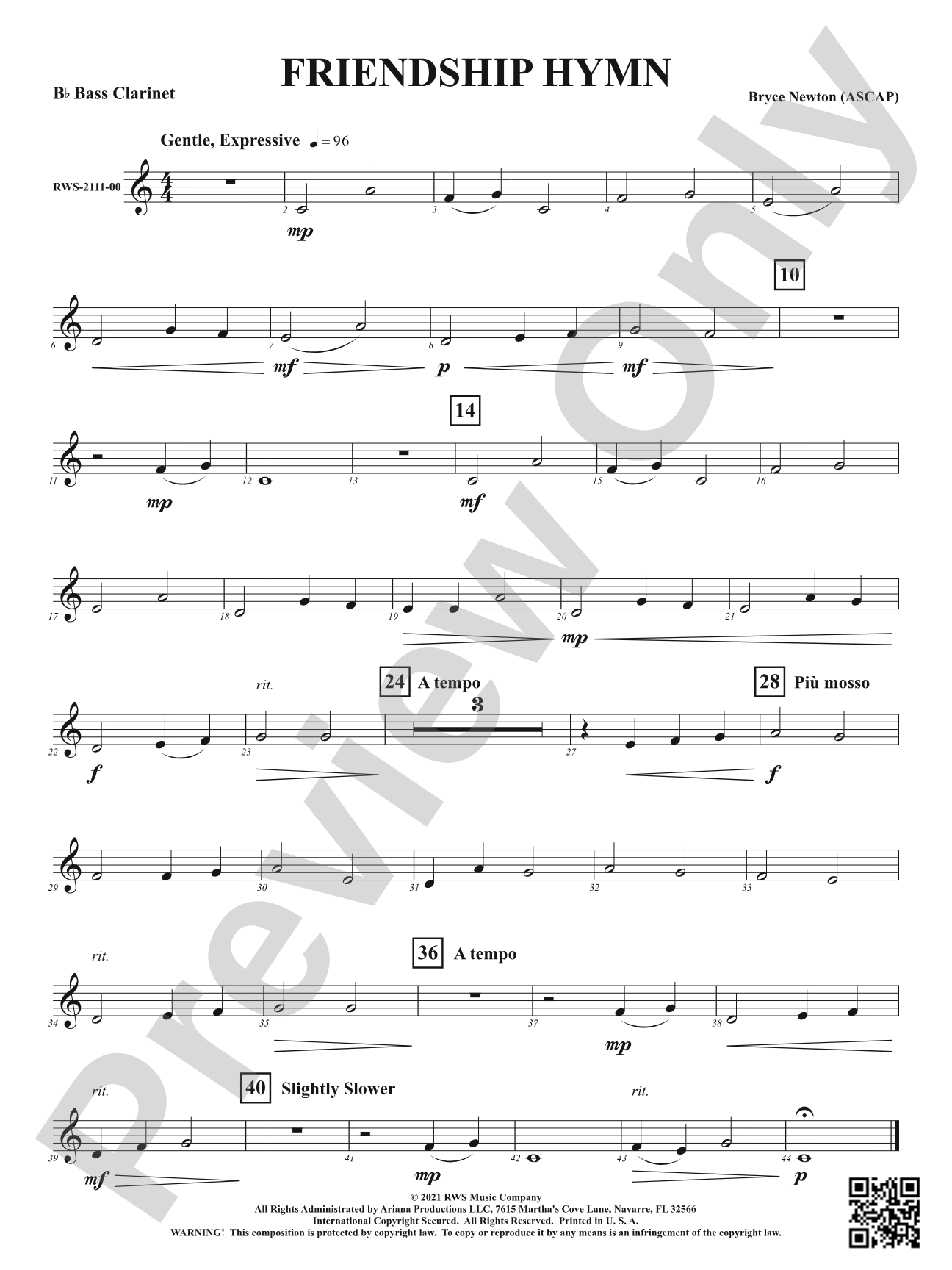 Friendship Hymn: B-flat Bass Clarinet