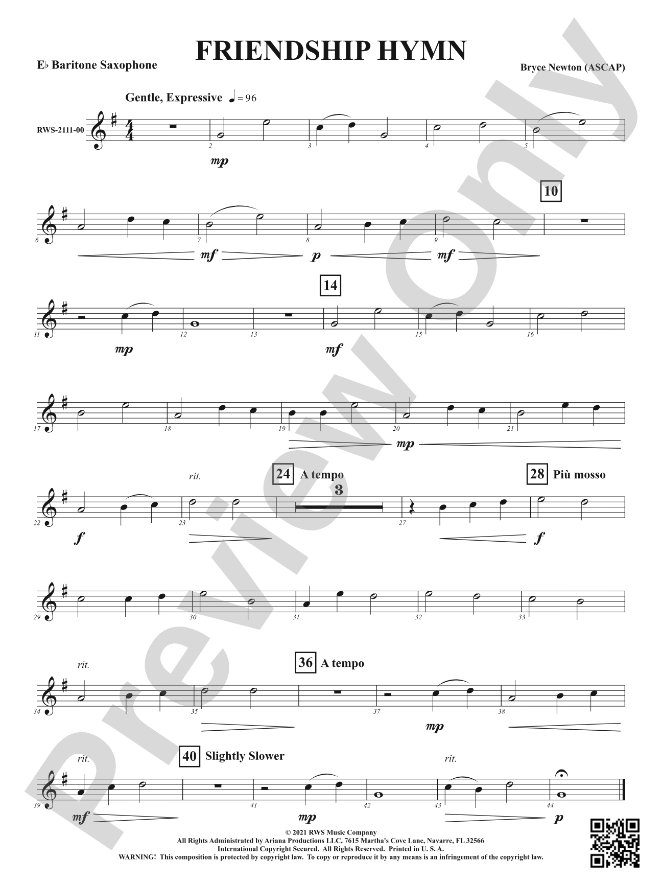 Friendship Hymn: E-flat Baritone Saxophone