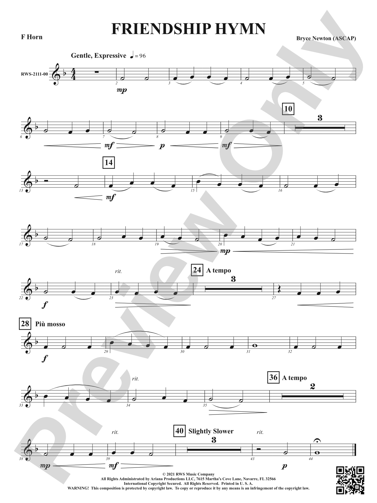 Friendship Hymn: 1st F Horn