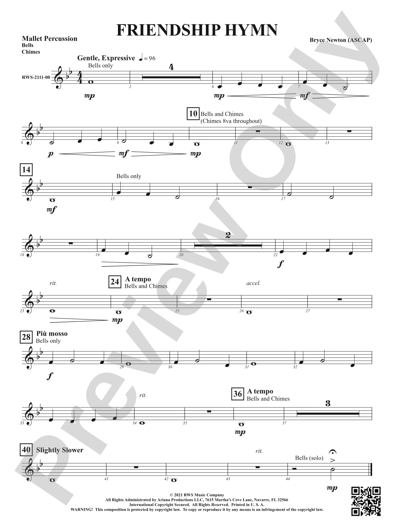Friendship Hymn: 1st Mallet Percussion