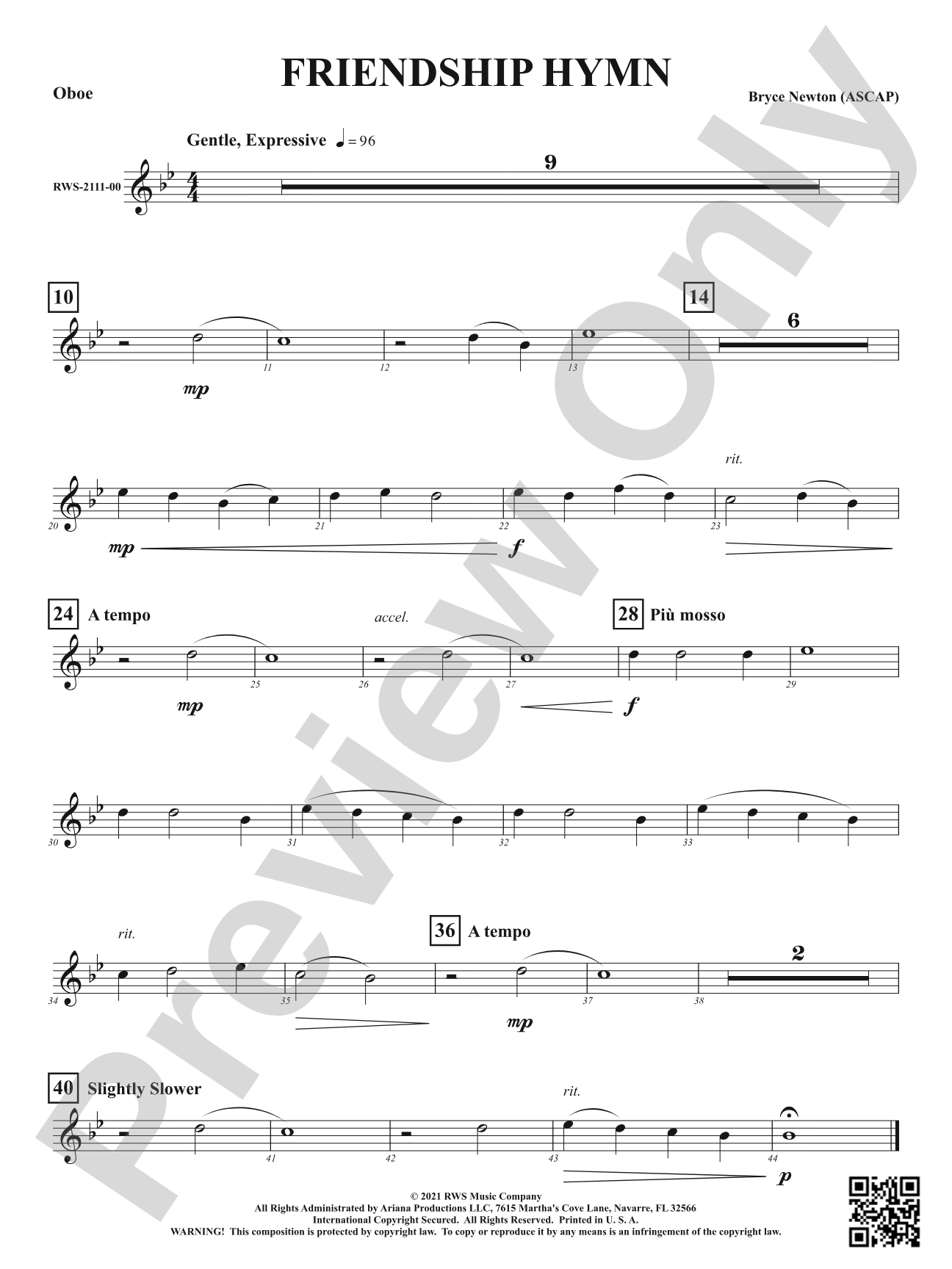 Friendship Hymn: Oboe