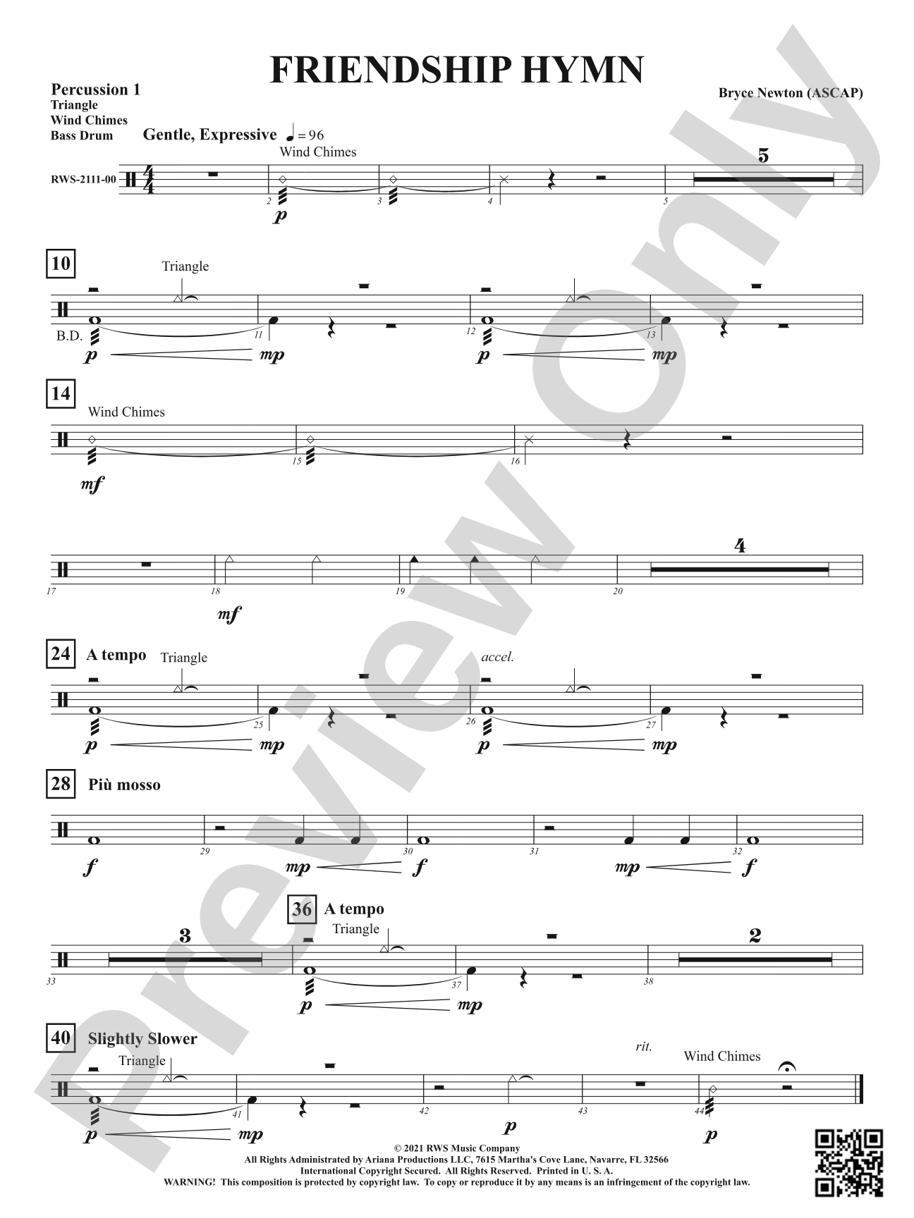 Friendship Hymn: 1st Percussion