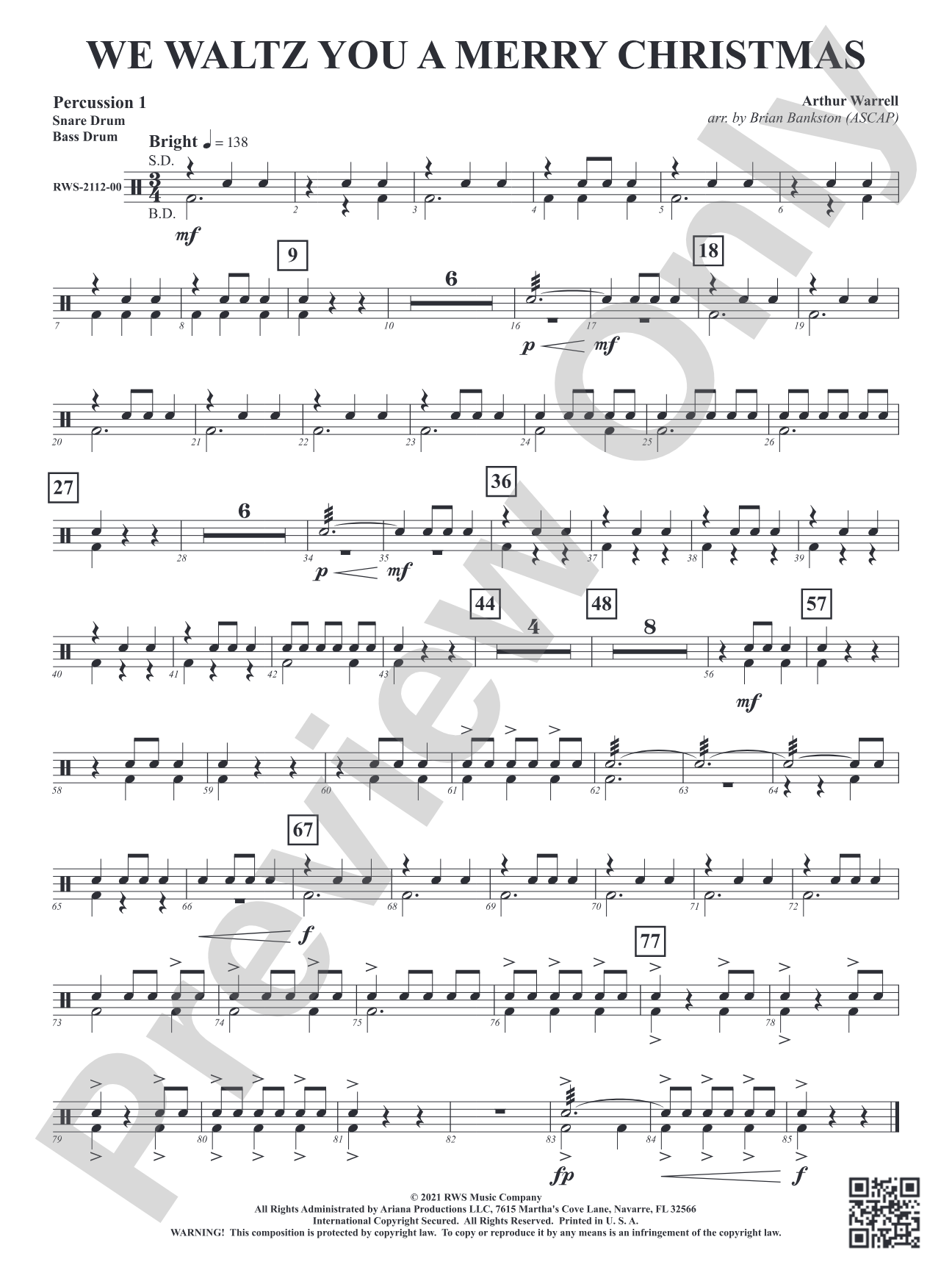 We Waltz You a Merry Christmas: 1st Percussion
