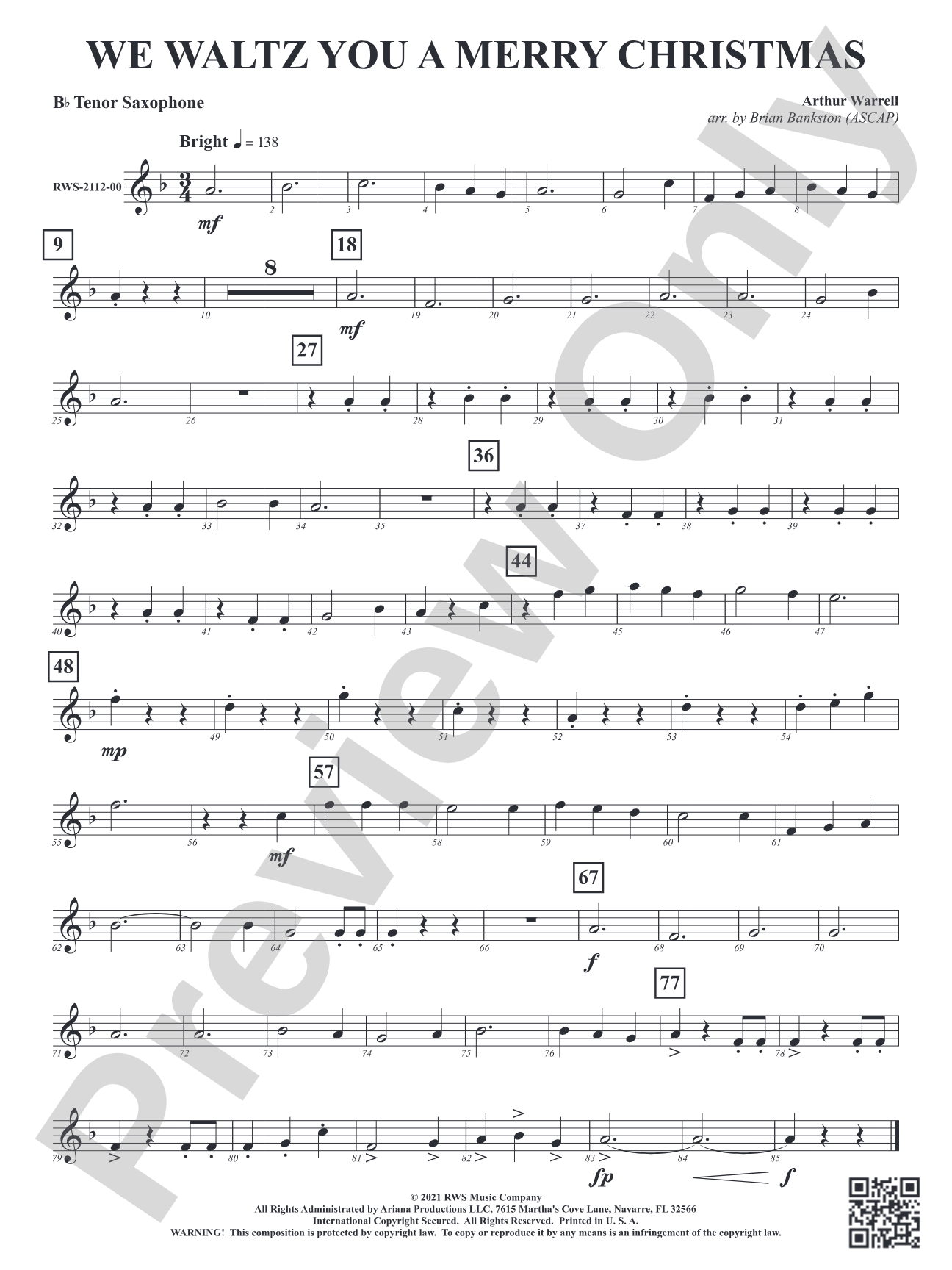 We Waltz You a Merry Christmas: B-flat Tenor Saxophone